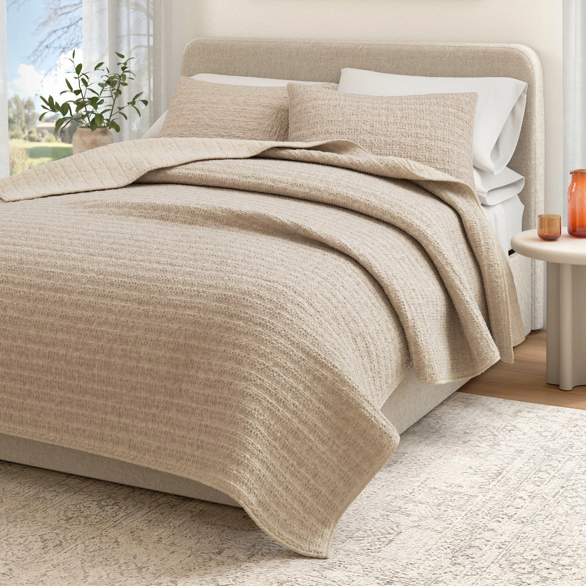 Cotton Honeycomb Waffle Garment Washed Quilt Set - Image 13