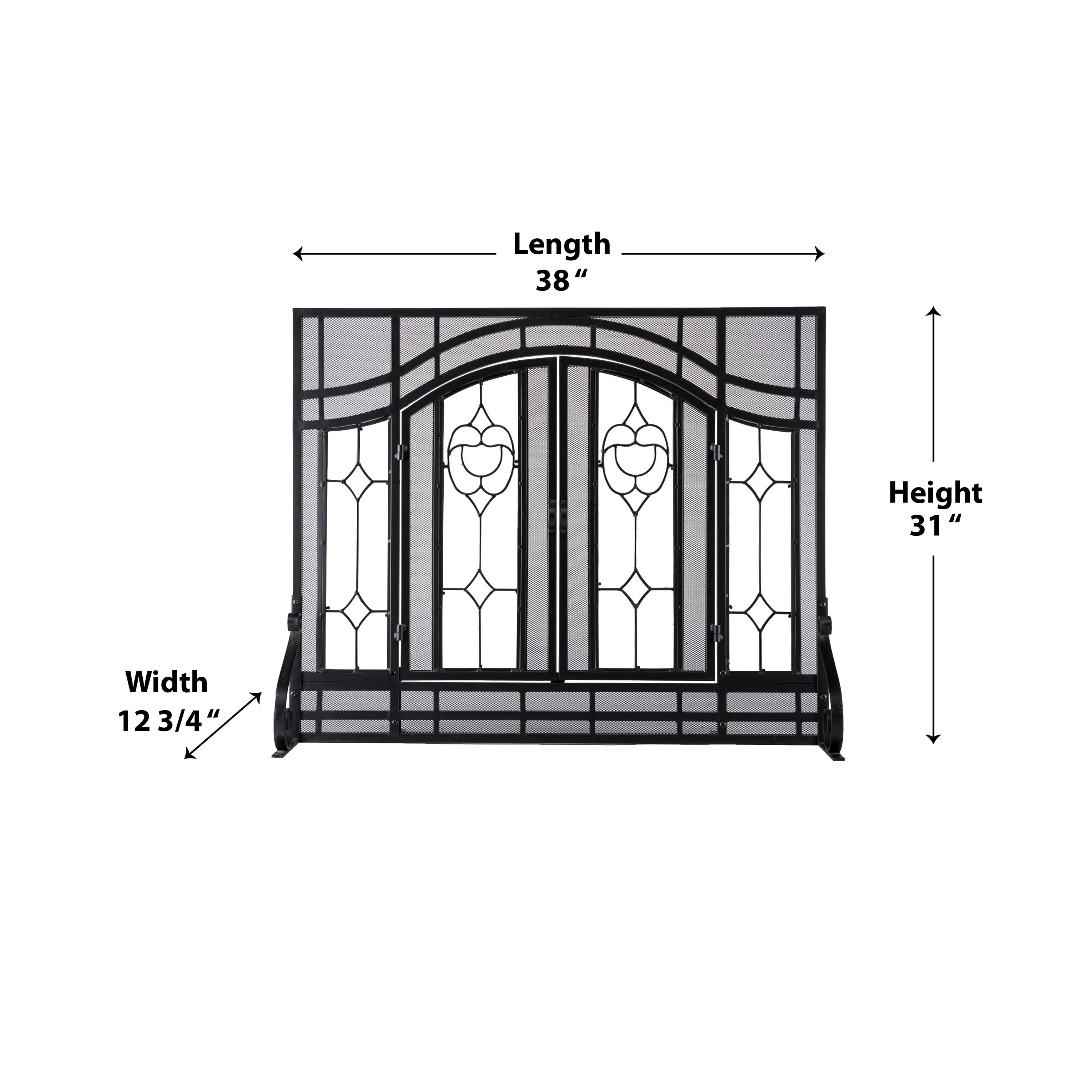 Small Two-Door Fireplace Screen with Glass Floral Panels - Image 9