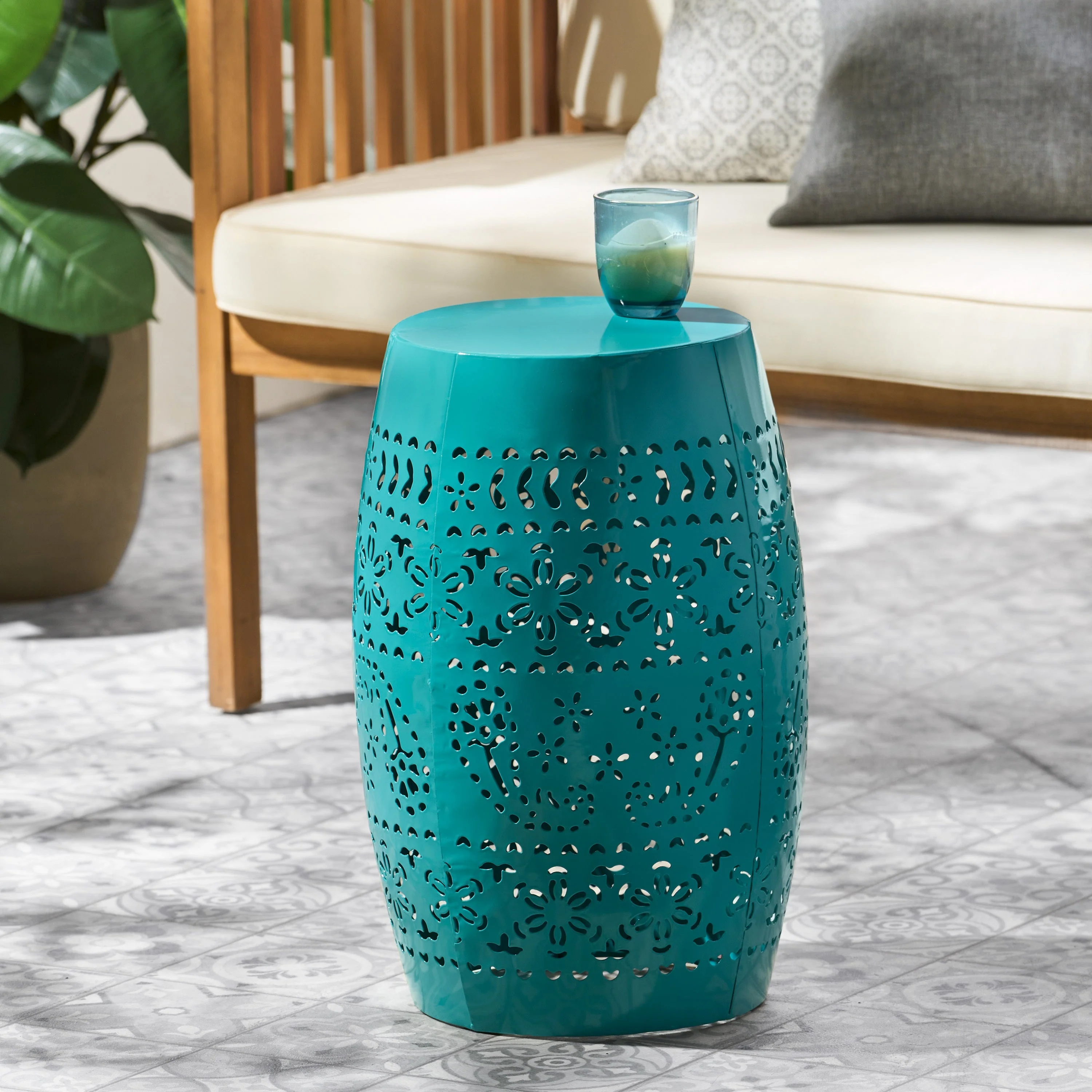 Bloom Outdoor Lace-Cut Side Table - Image 9