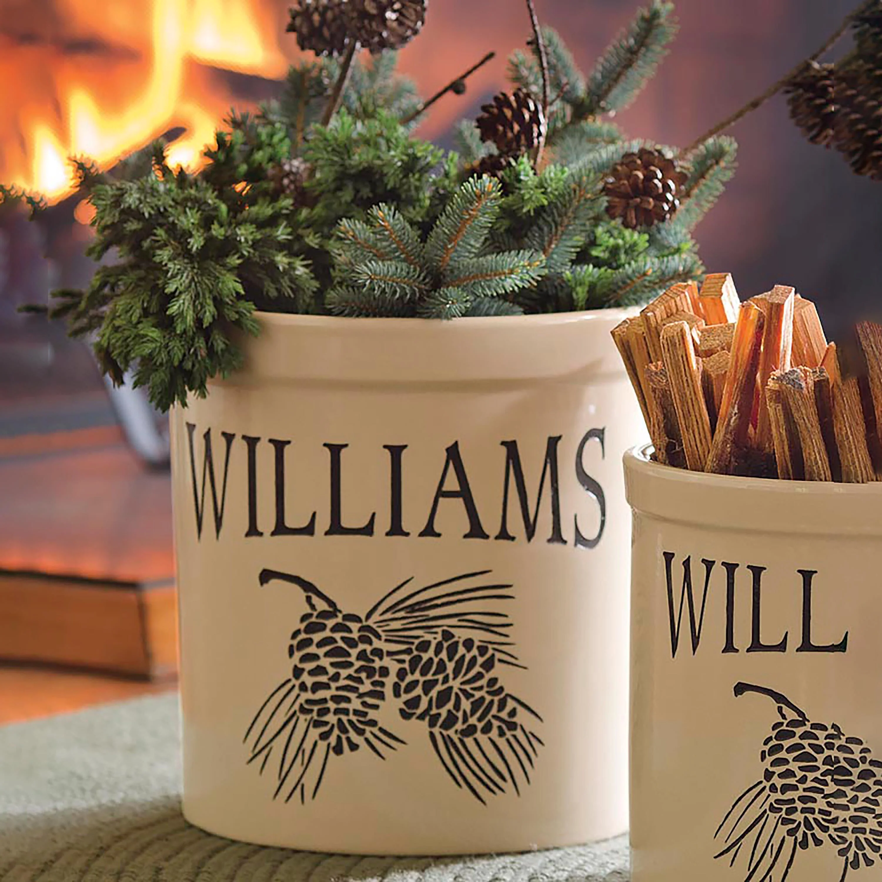 Handcrafted USA-Made Double Pinecone Personalized 3 Gallon Crock