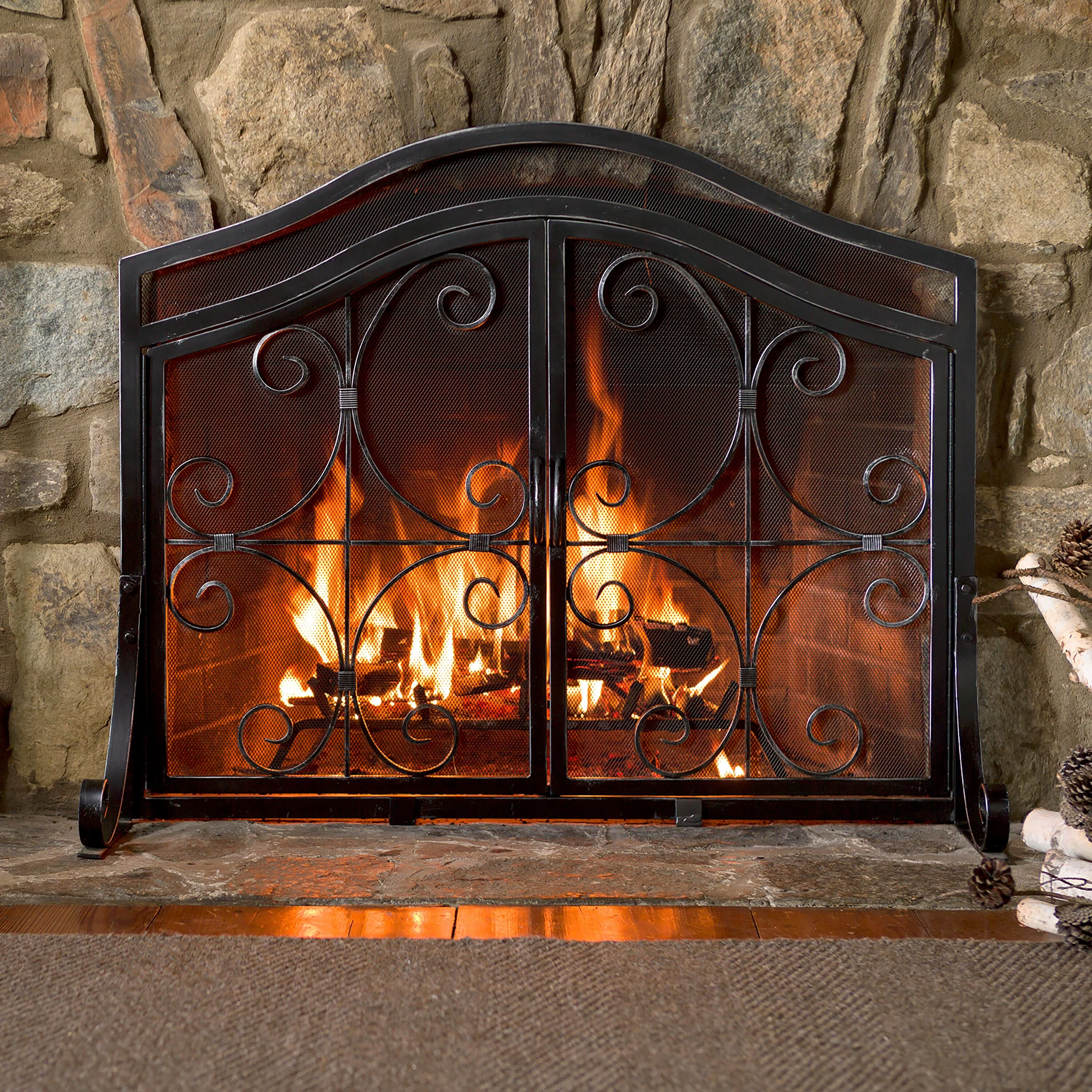 Small Crest Fireplace Screen With Doors - Image 10
