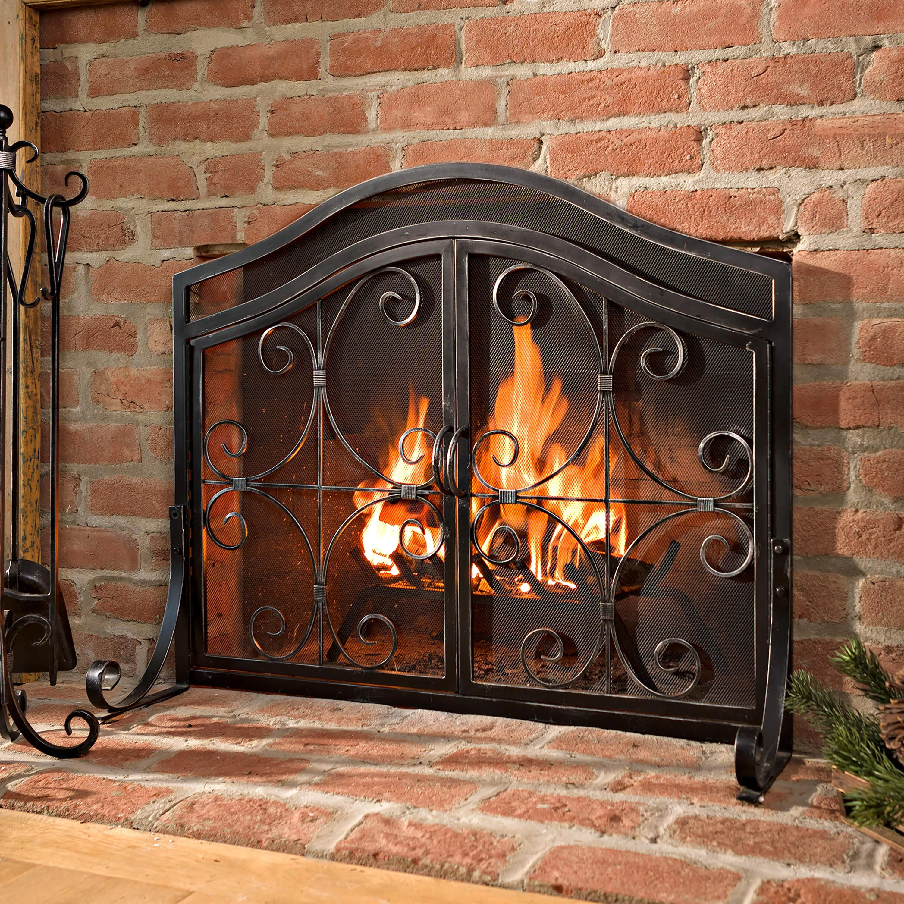 Small Crest Fireplace Screen With Doors - Image 11