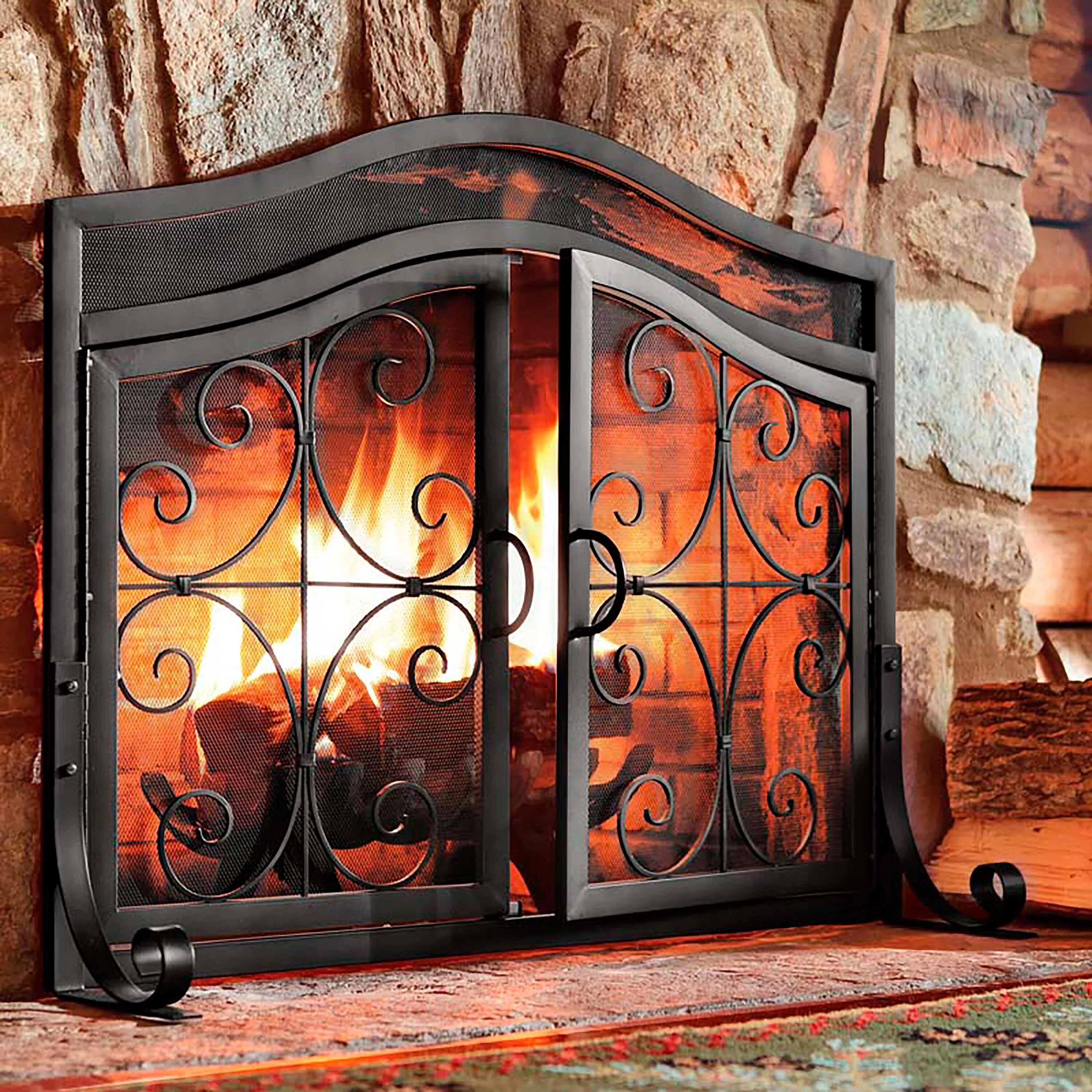 Small Crest Fireplace Screen With Doors - Image 13