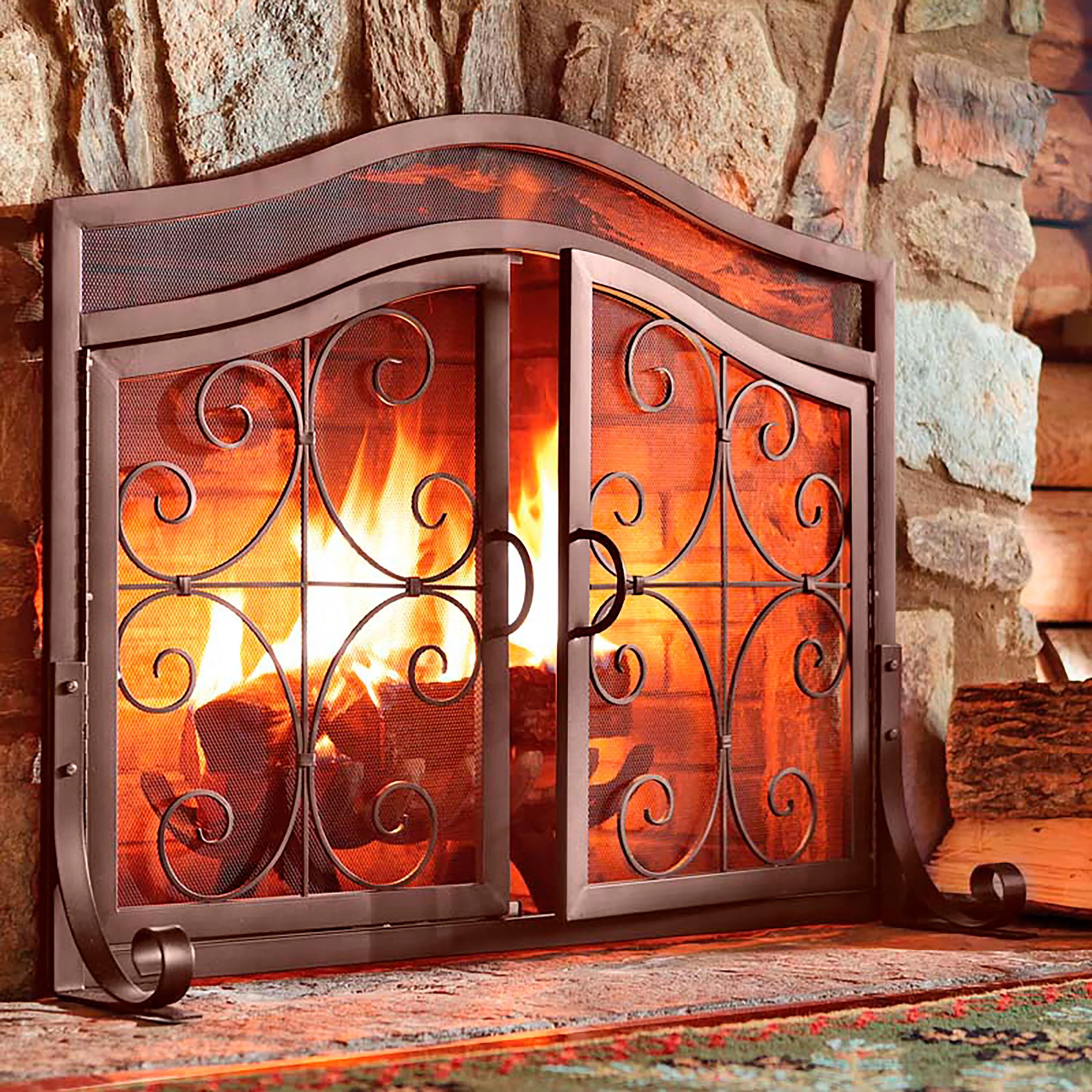 Small Crest Fireplace Screen With Doors - Image 4