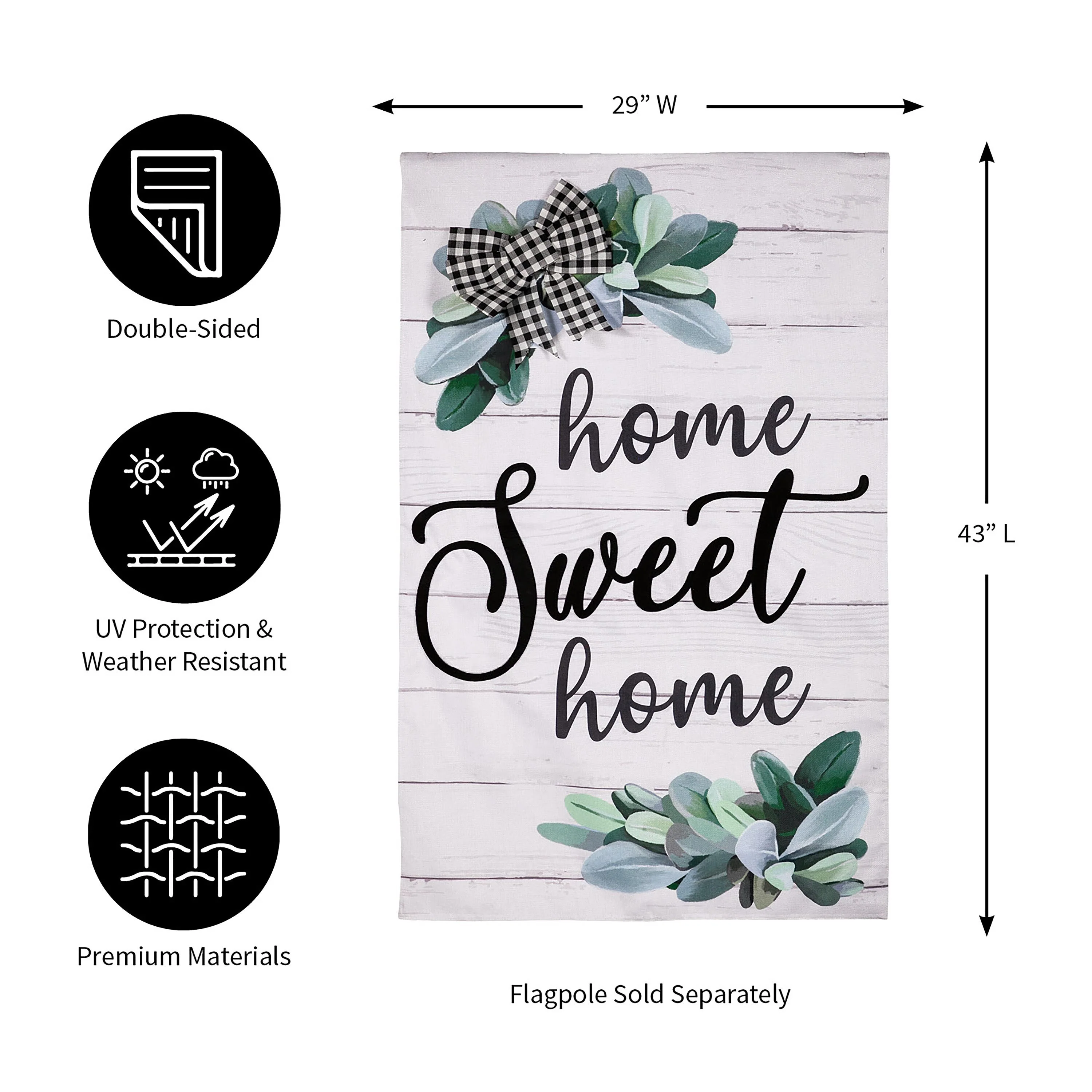 “Home Sweet Home” Eucalyptus Burlap House Flag - Image 4