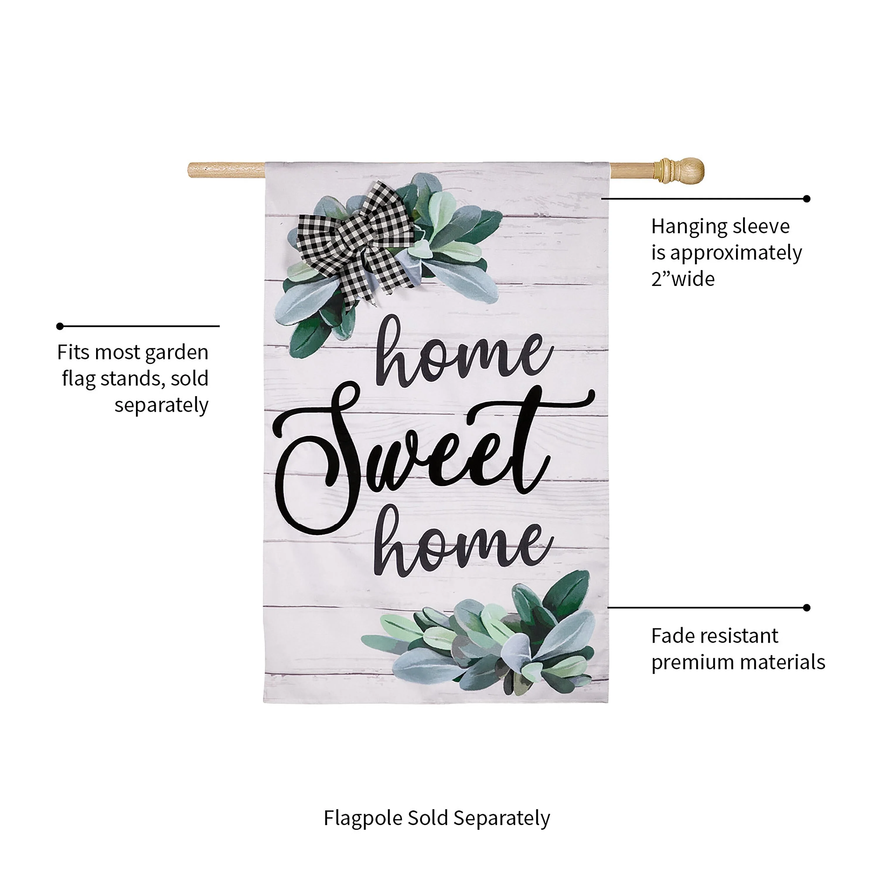 “Home Sweet Home” Eucalyptus Burlap House Flag - Image 5