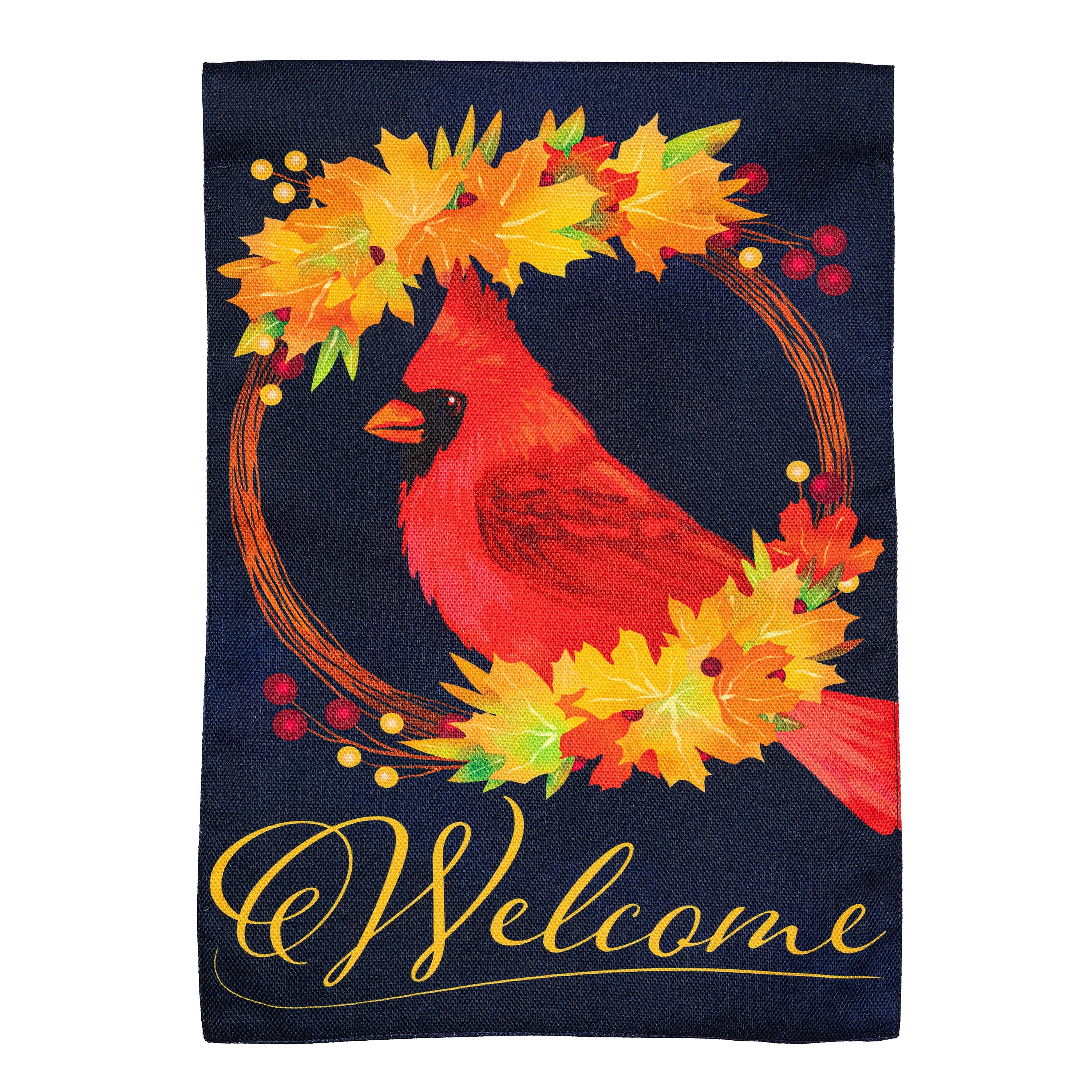 Fall Cardinal Wreath Burlap Garden Flag - Image 2