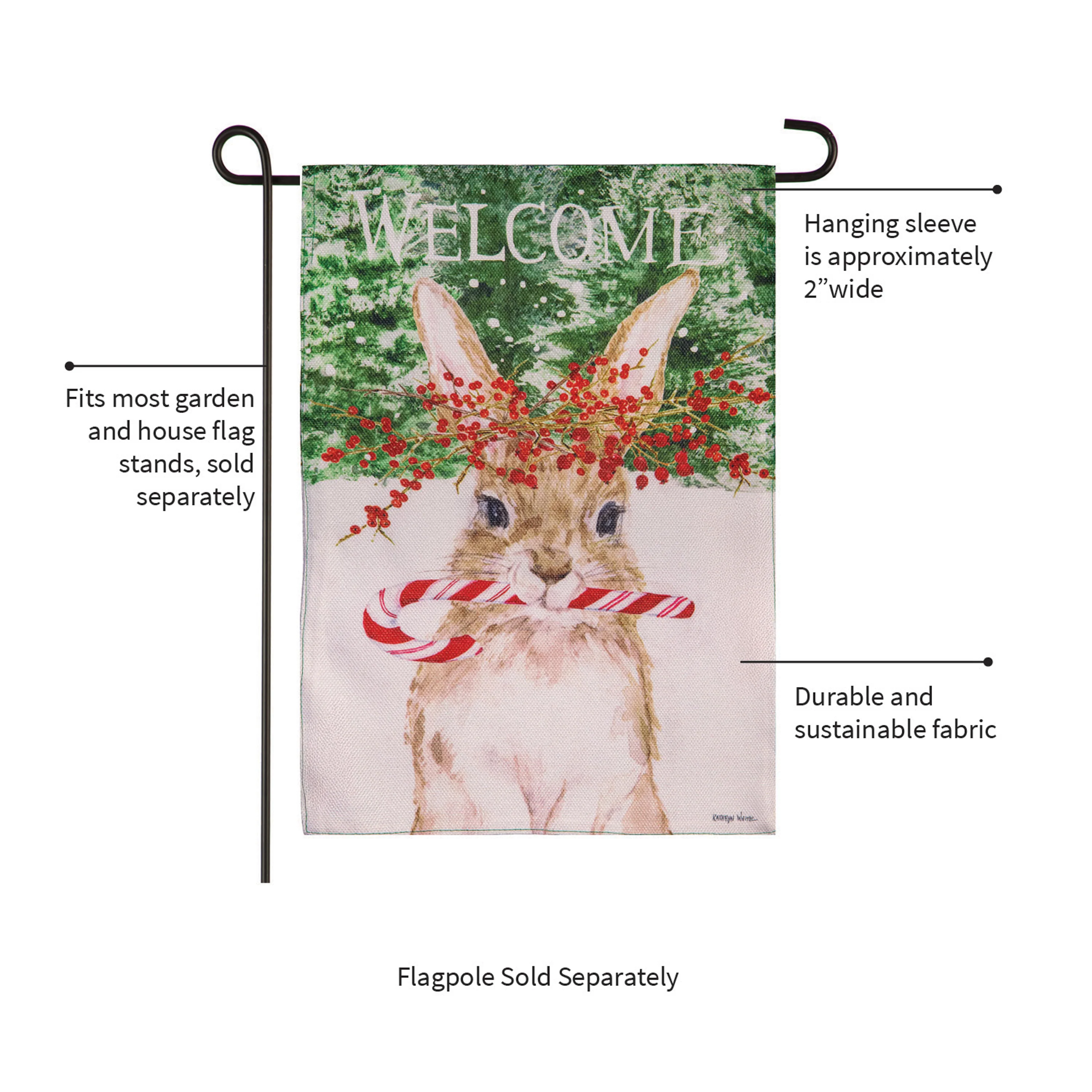 Candy Cane Rabbit Burlap Garden Flag - Image 5
