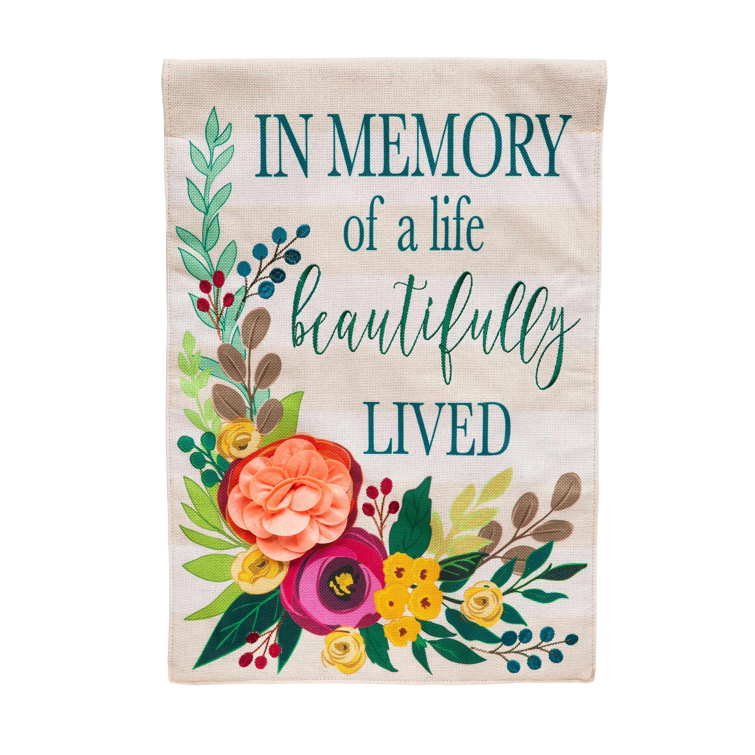In Memory of a Life Beautifully Lived Garden Burlap Flag - Image 3