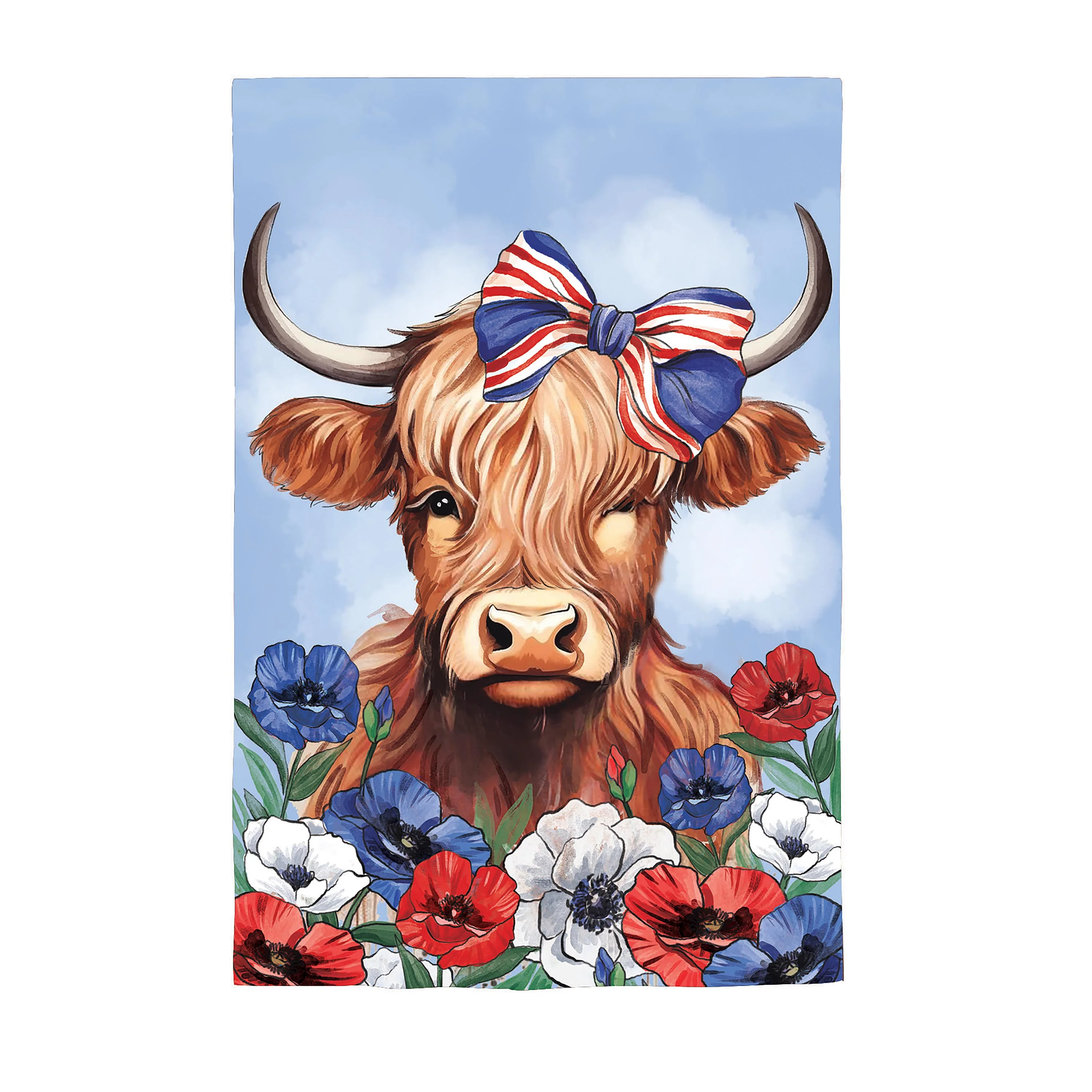Patriotic Highland Cow Applique House Flag - Image 2