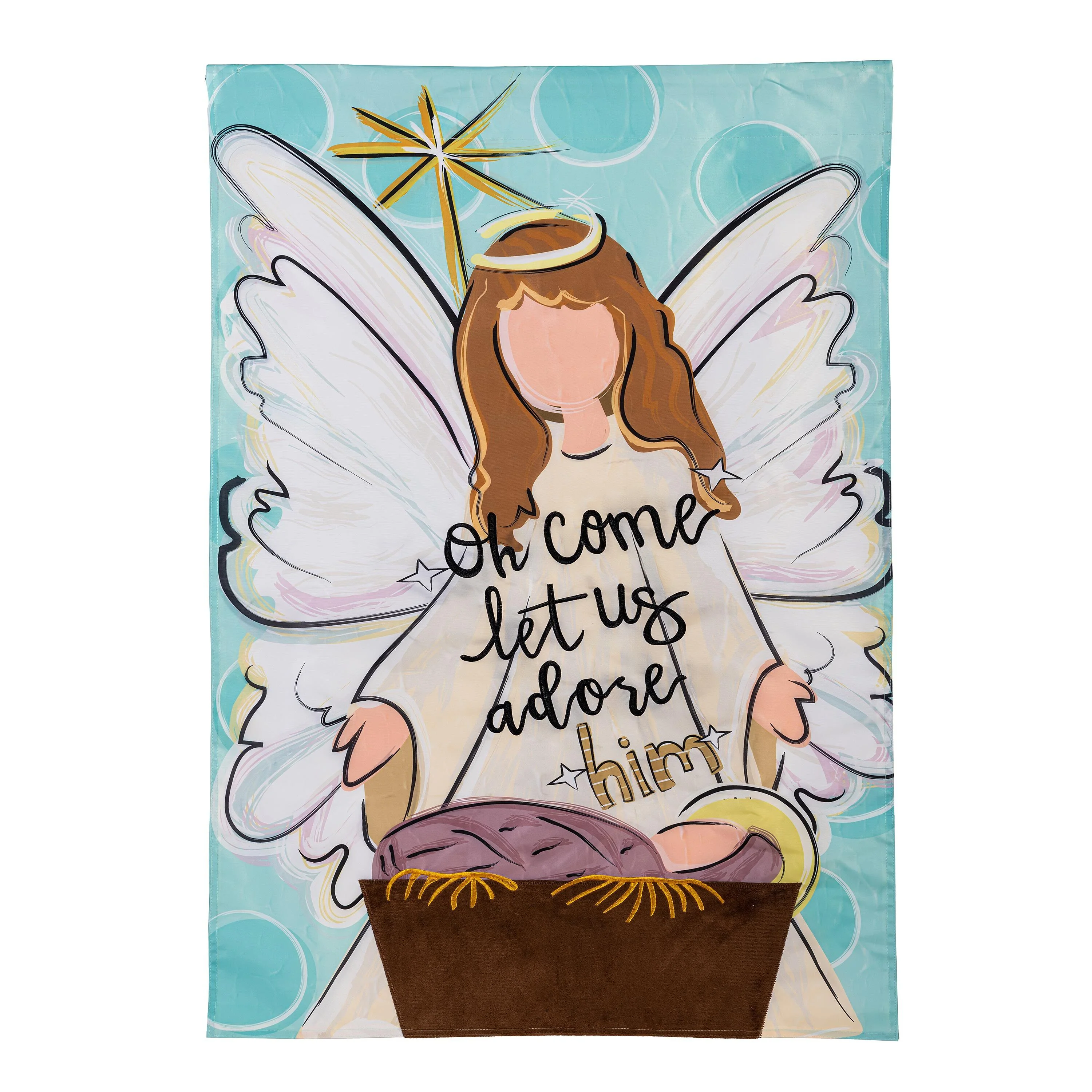 Oh Come Let Us Adore Him Applique House Flag - Image 2
