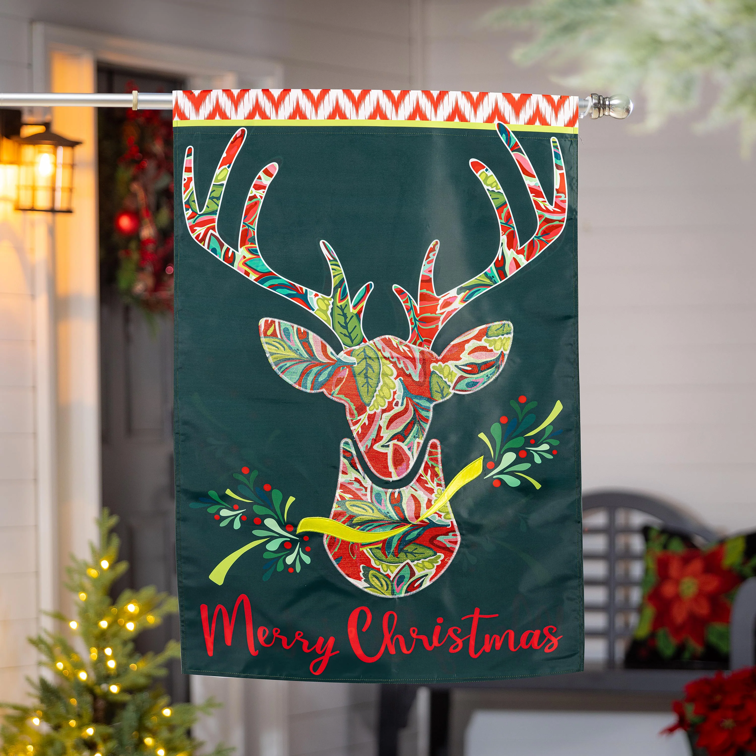Patterned Reindeer Applique House Flag - Image 2