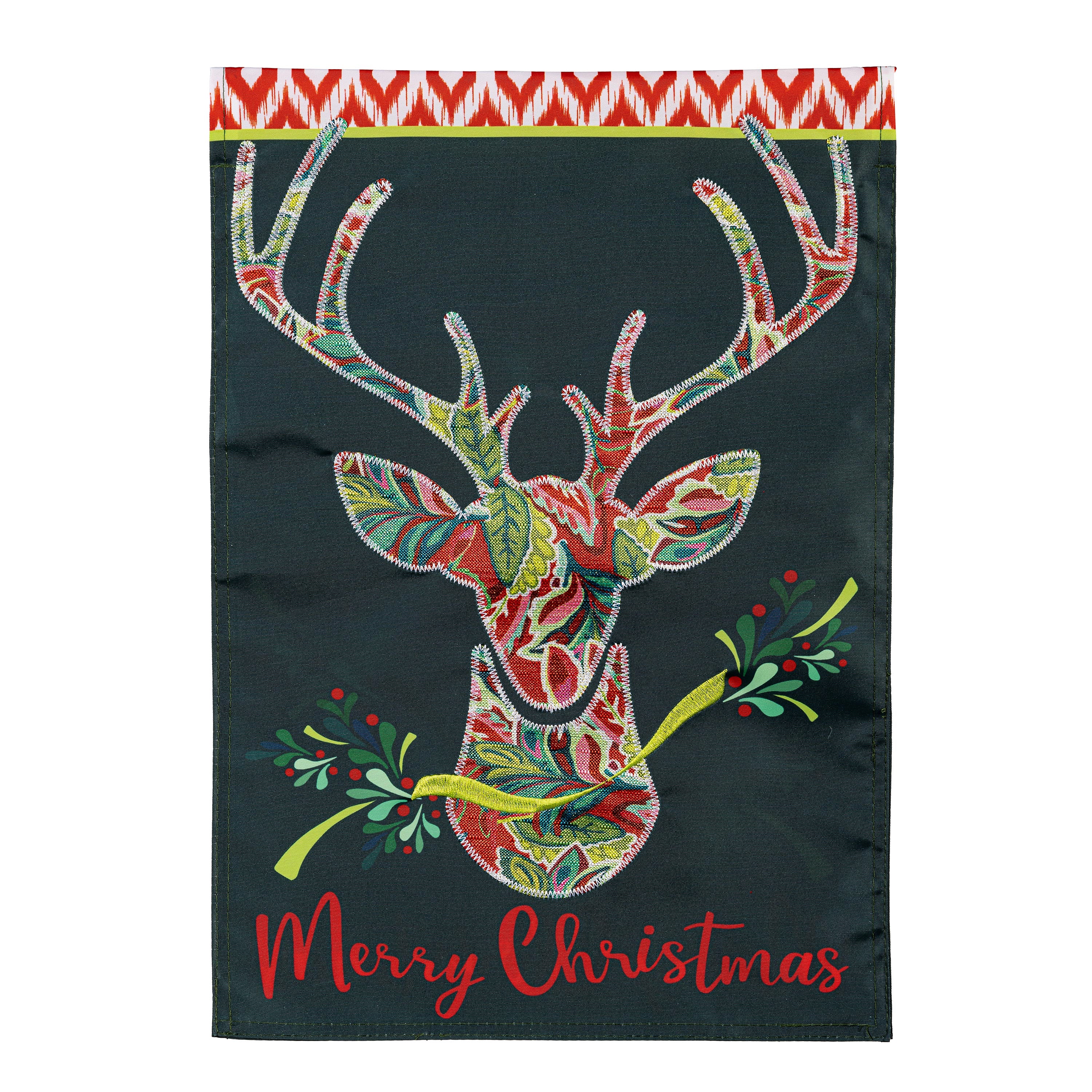 Patterned Reindeer Applique Garden Flag - Image 2