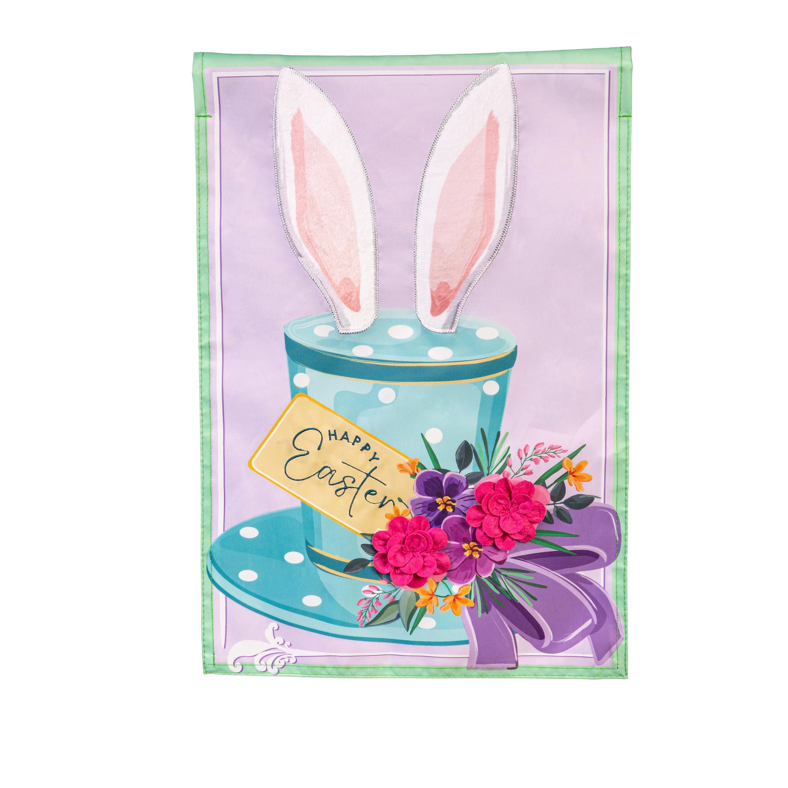 Happy Easter Floral Hat Applique Garden Flag - Image 3