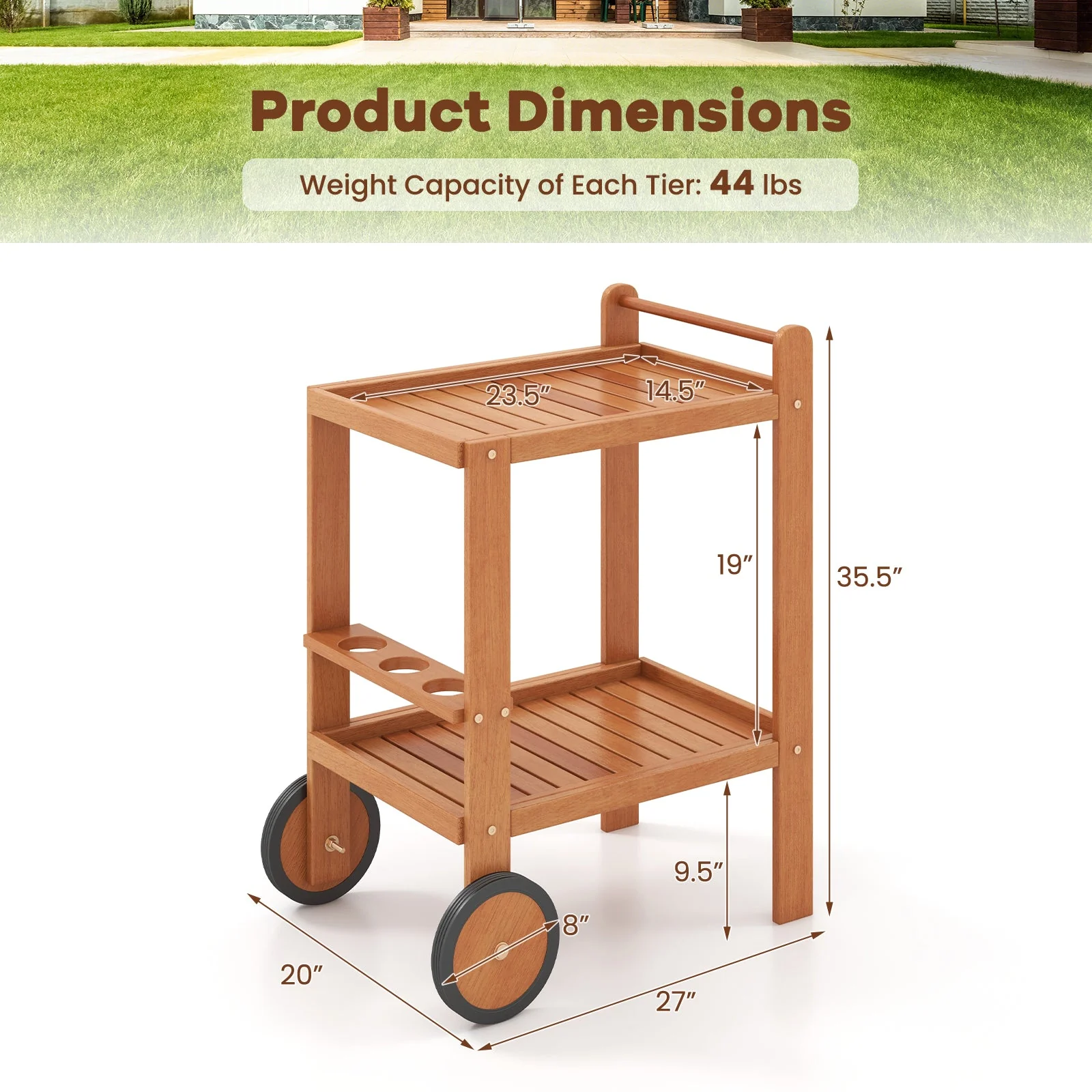 2 Tier Rolling Serving Cart - Image 5
