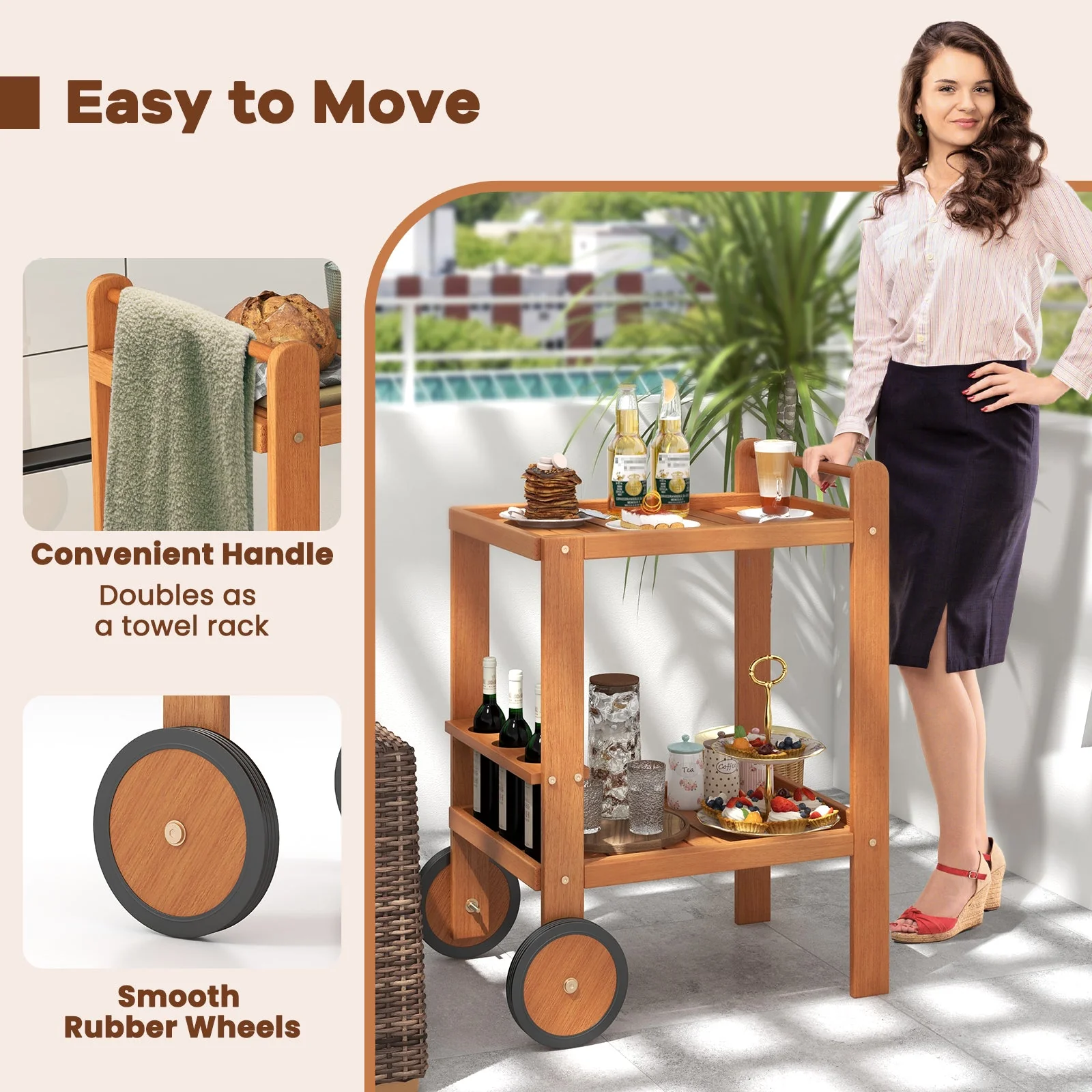 2 Tier Rolling Serving Cart - Image 7
