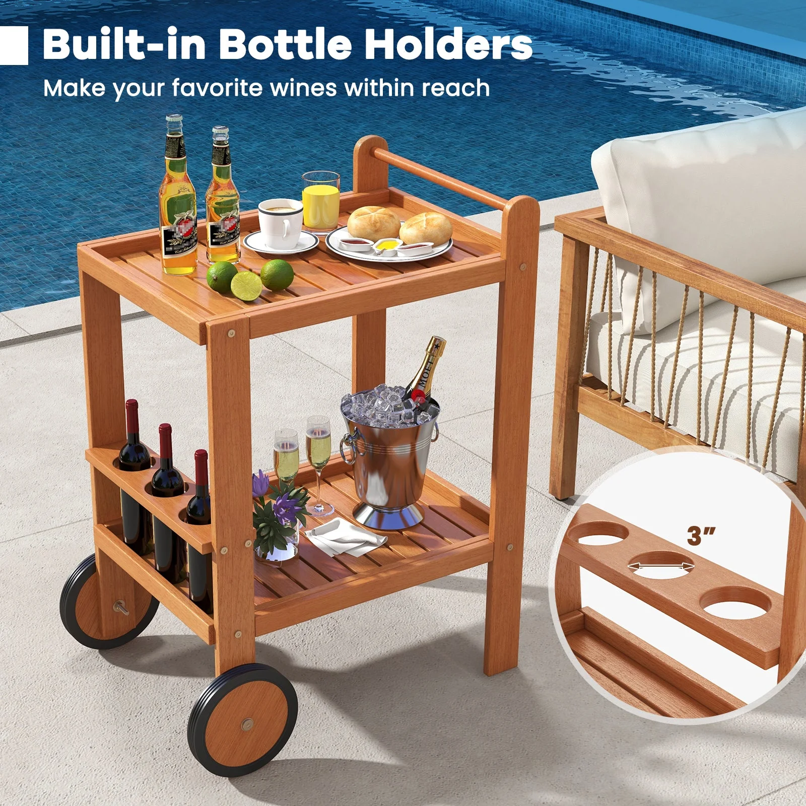 2 Tier Rolling Serving Cart - Image 8