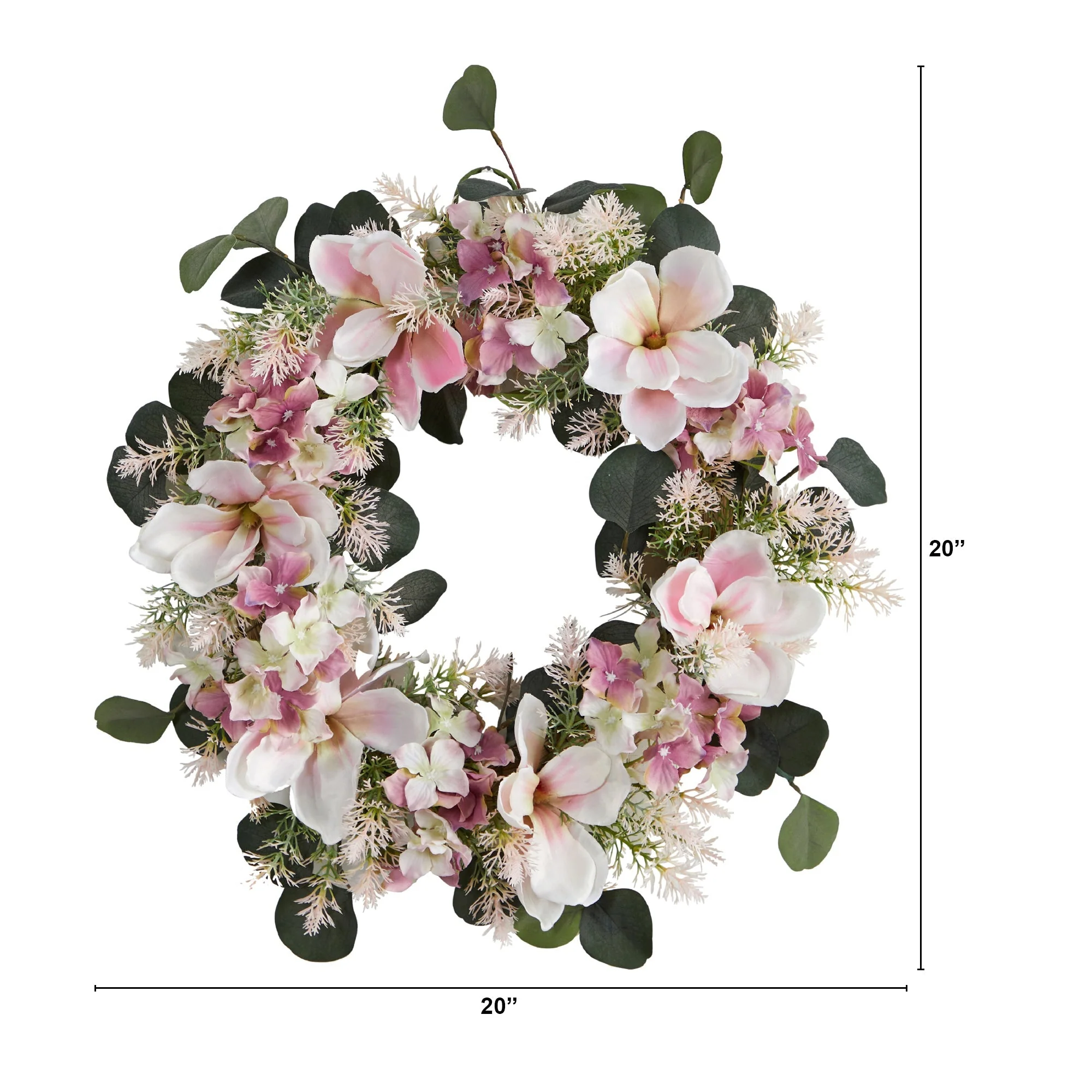 Hydrangea and Magnolia Artificial Wreath, 20” - Image 5