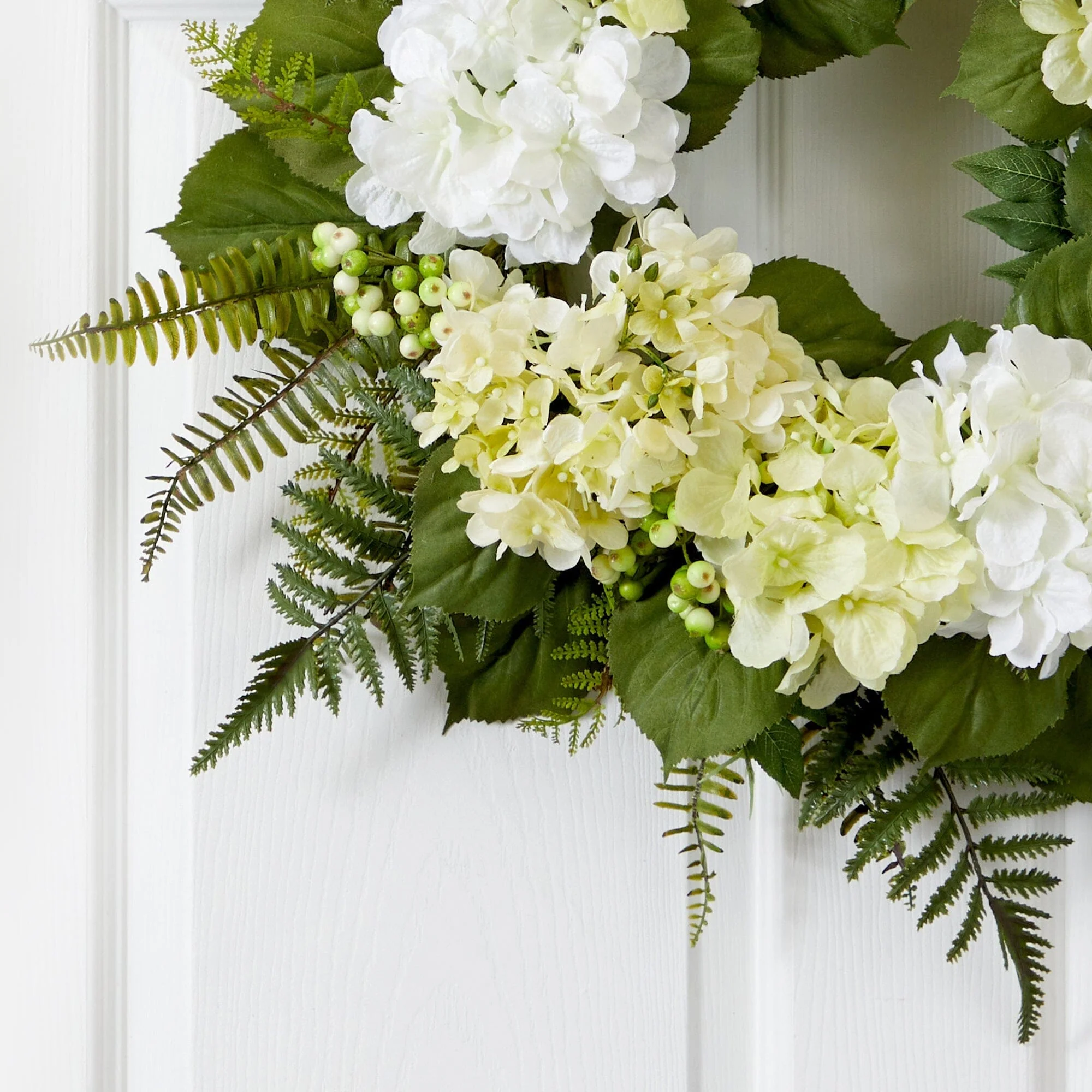 White Hydrangea Berry Artificial Wreath, 24” - Image 2