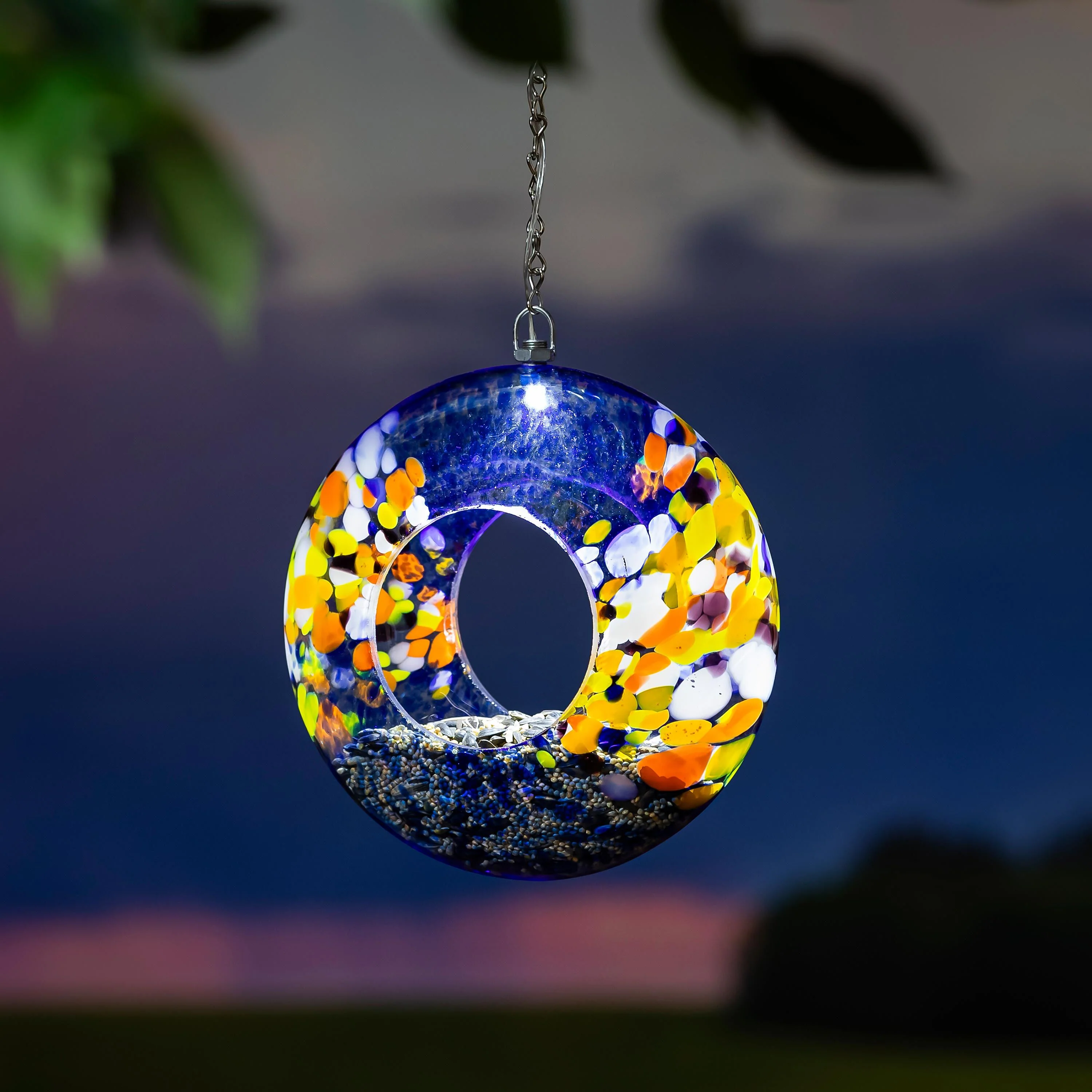 Solar Art Glass Sky Swirl Bird Feeder, 8" - Image 2