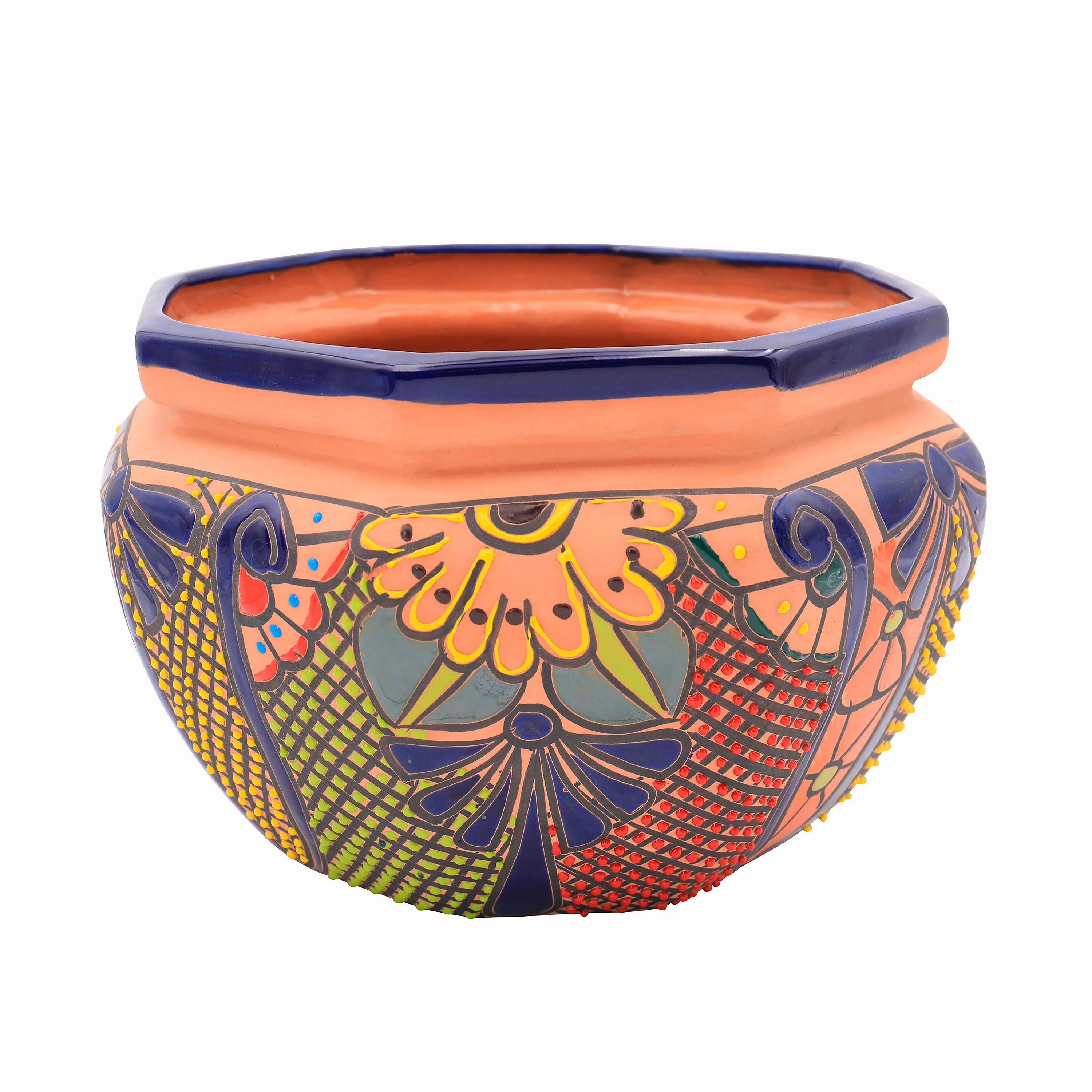 Large Multicolored Octagon Authentic Talavera Chata Planter