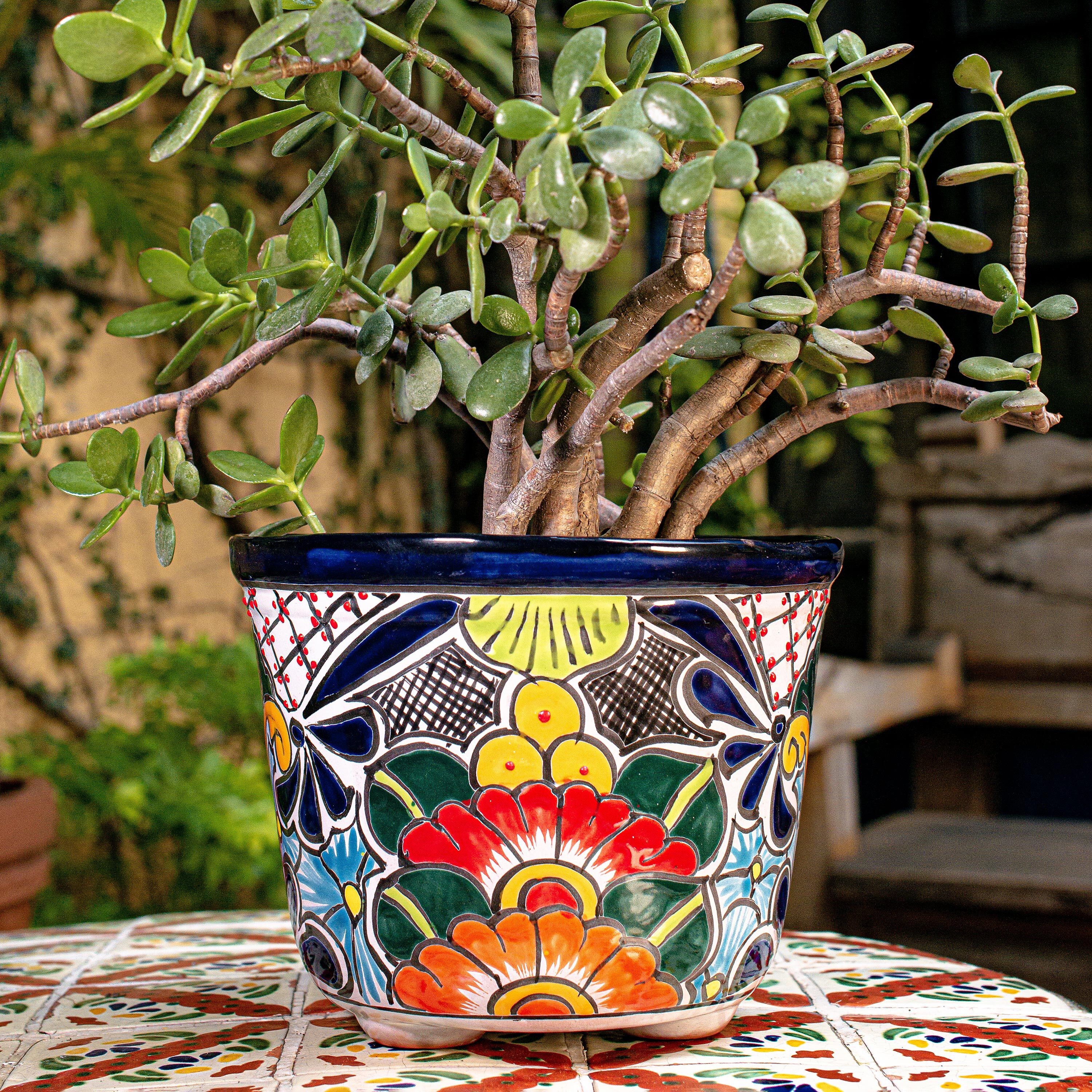 Large Round Talavera Floral Pot - Image 2