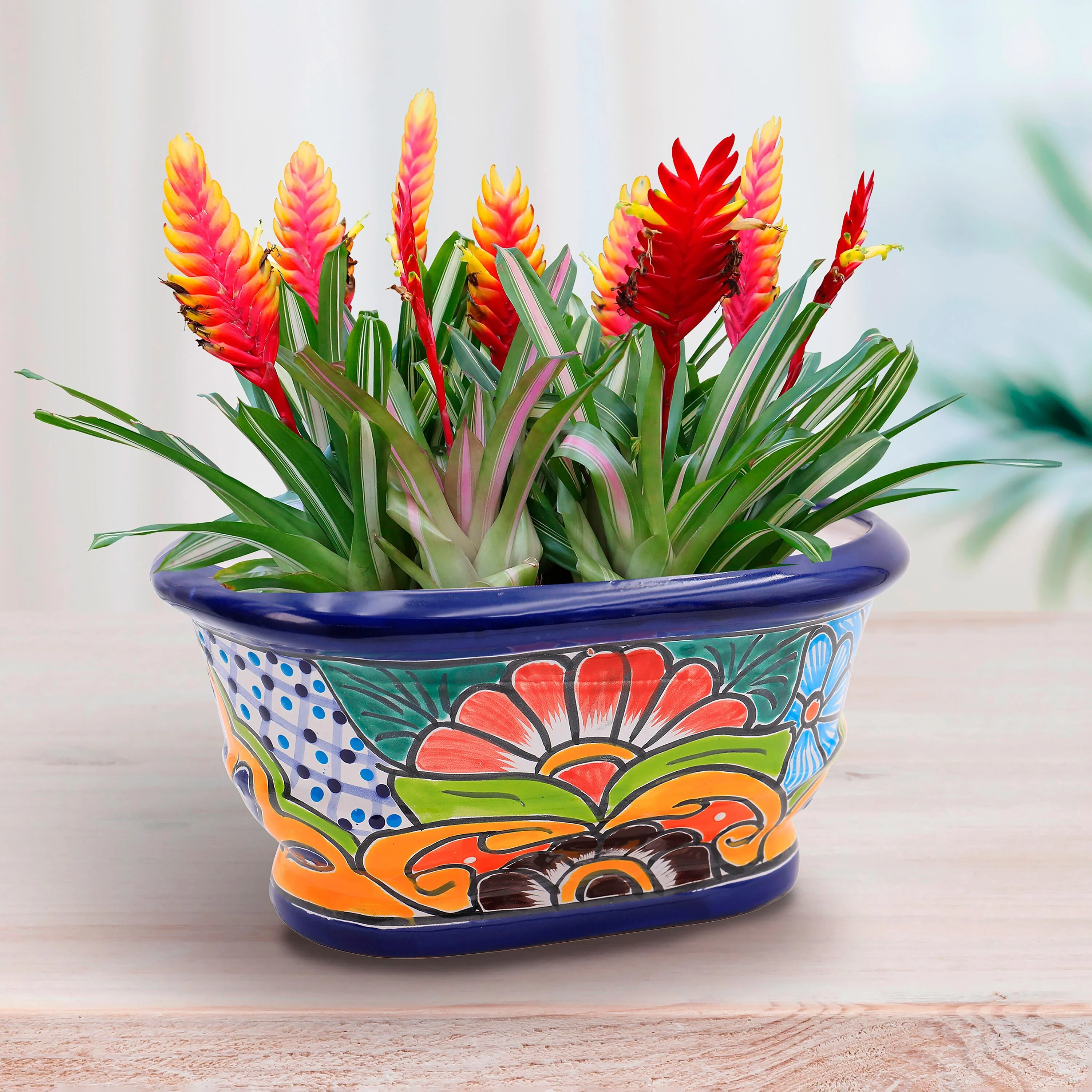 12" White And Navy Talavera Ledge Planter - Image 9