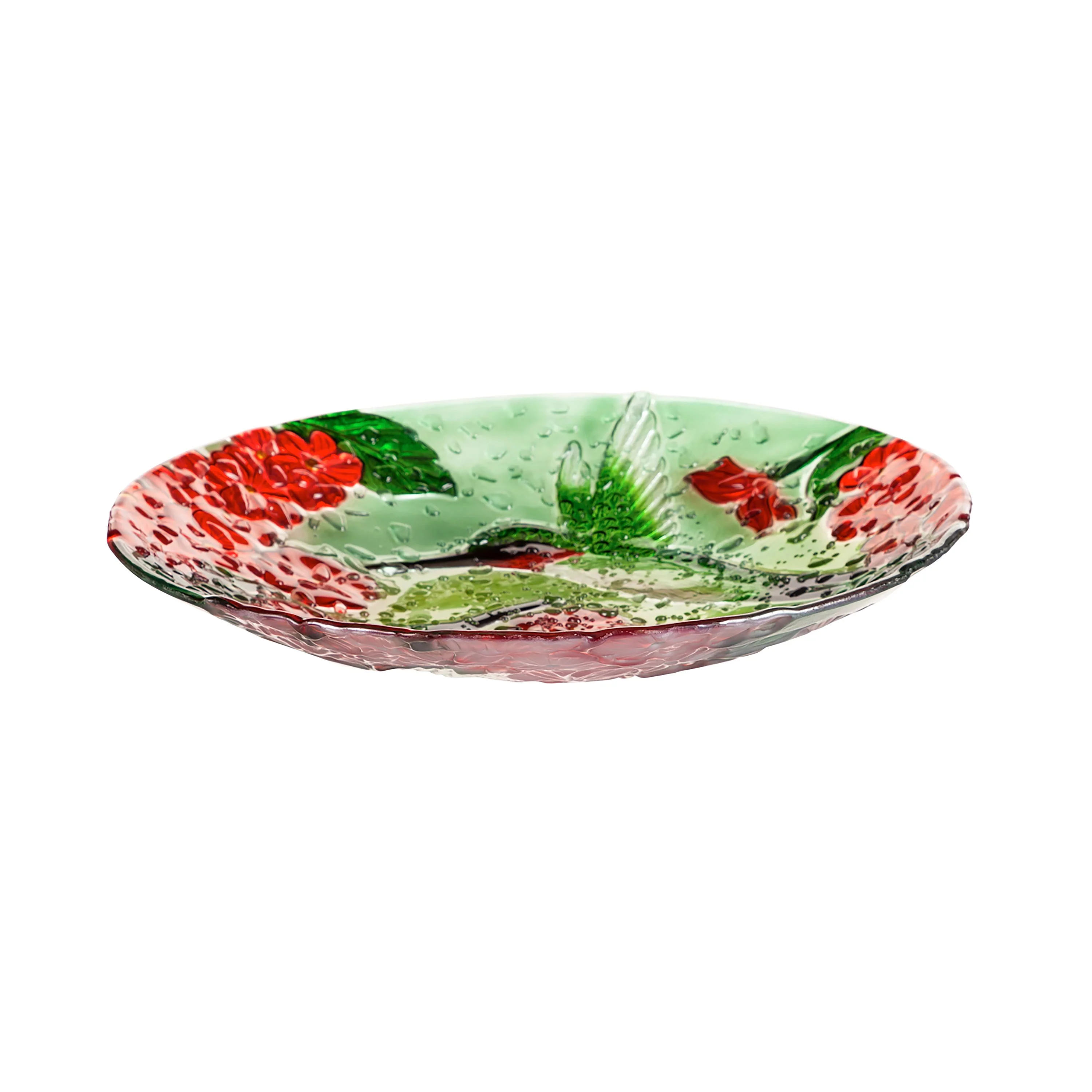 18" Hand Painted Bird Bath with Crushed Glass, Happy Hummingbirds - Image 2
