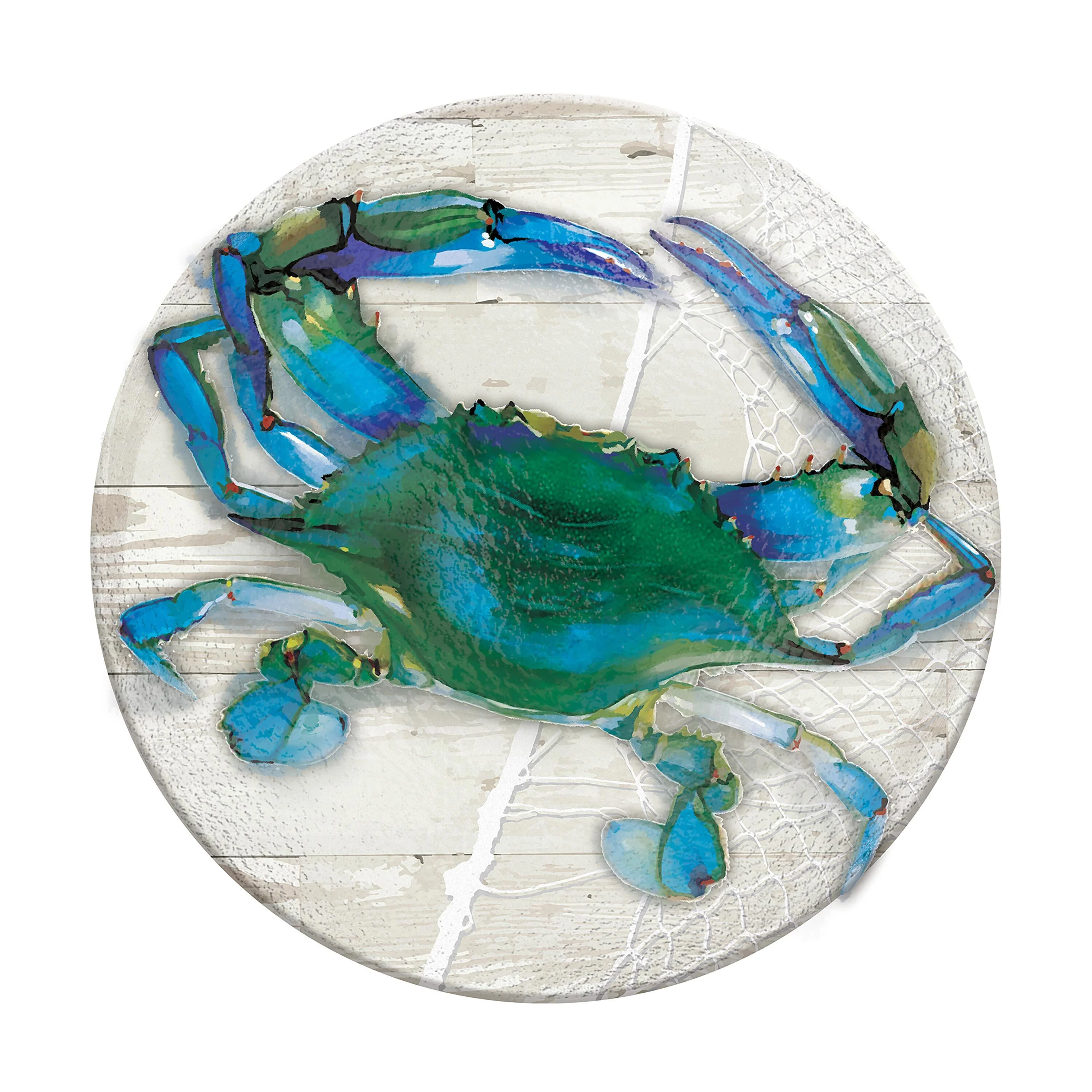 Hand Painted Blue Crab Embossed Glass Birdbath Basin