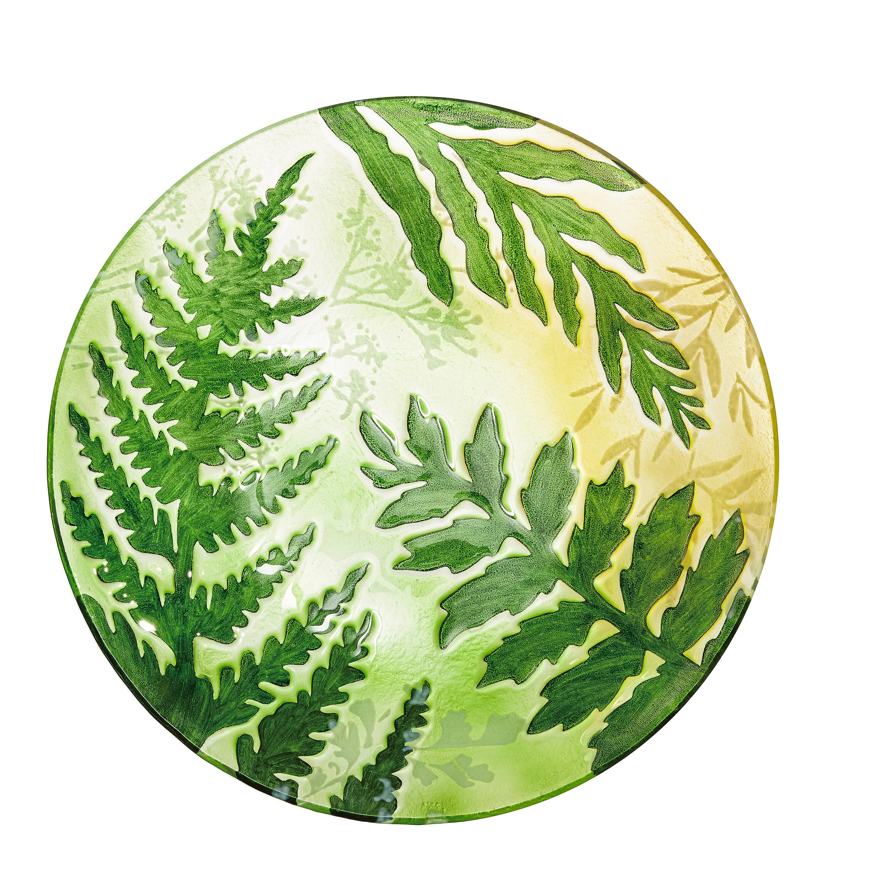 Hand-Painted and Embossed Botanical Glass Birdbath Basin - Image 2