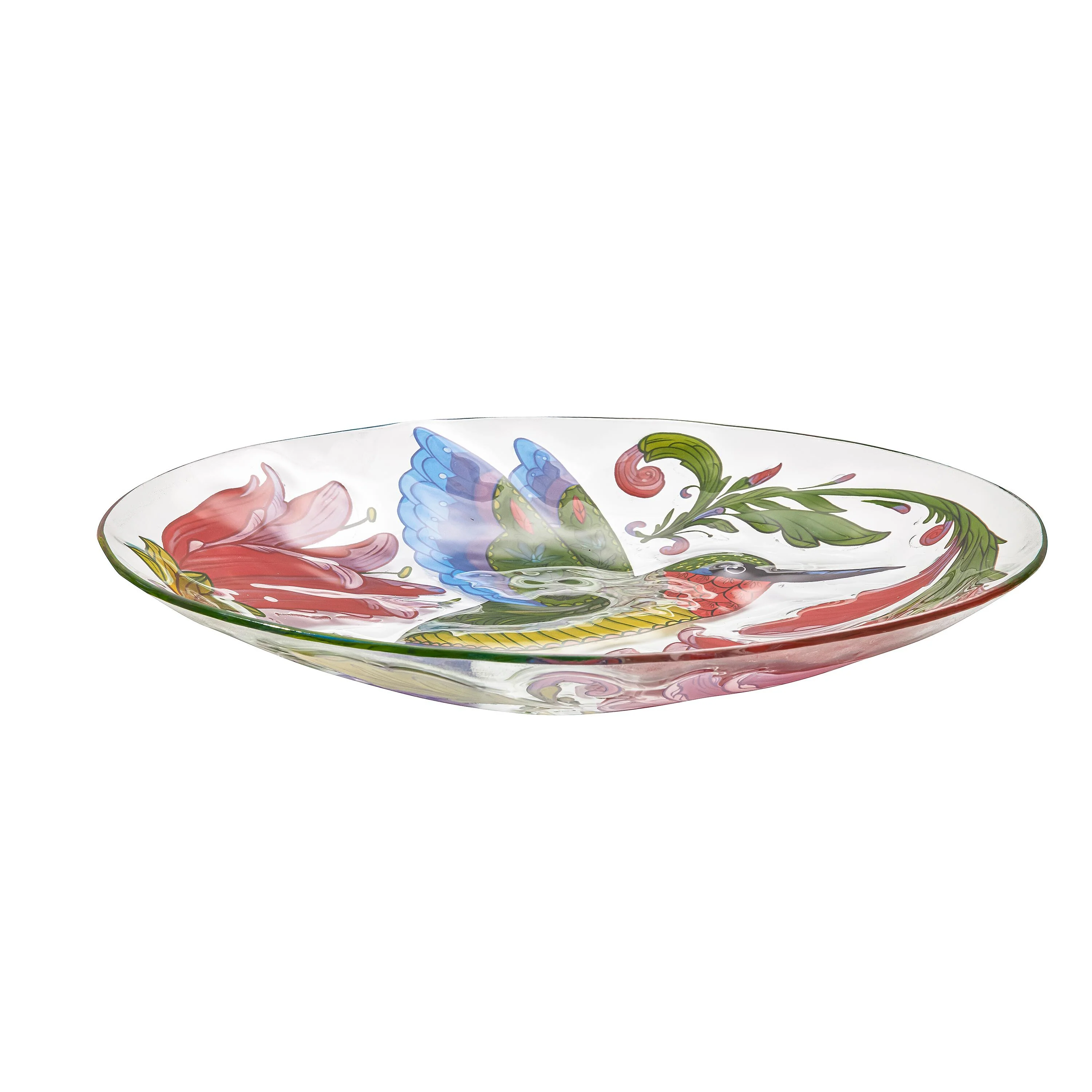 Pollinator Garden Birdbath, Glass Folk-art Hummingbird Bird, 18" - Image 2