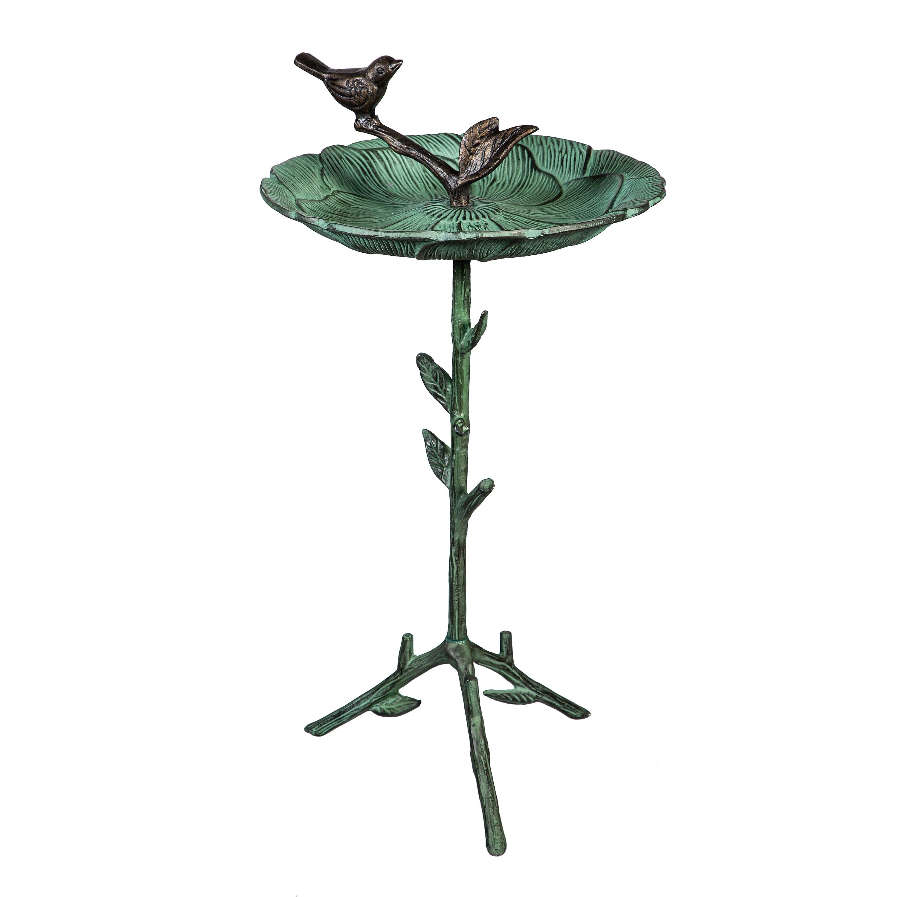 Garden of Wonder Birdbath, Metal Green Birdbath with Stand, 12" - Image 2