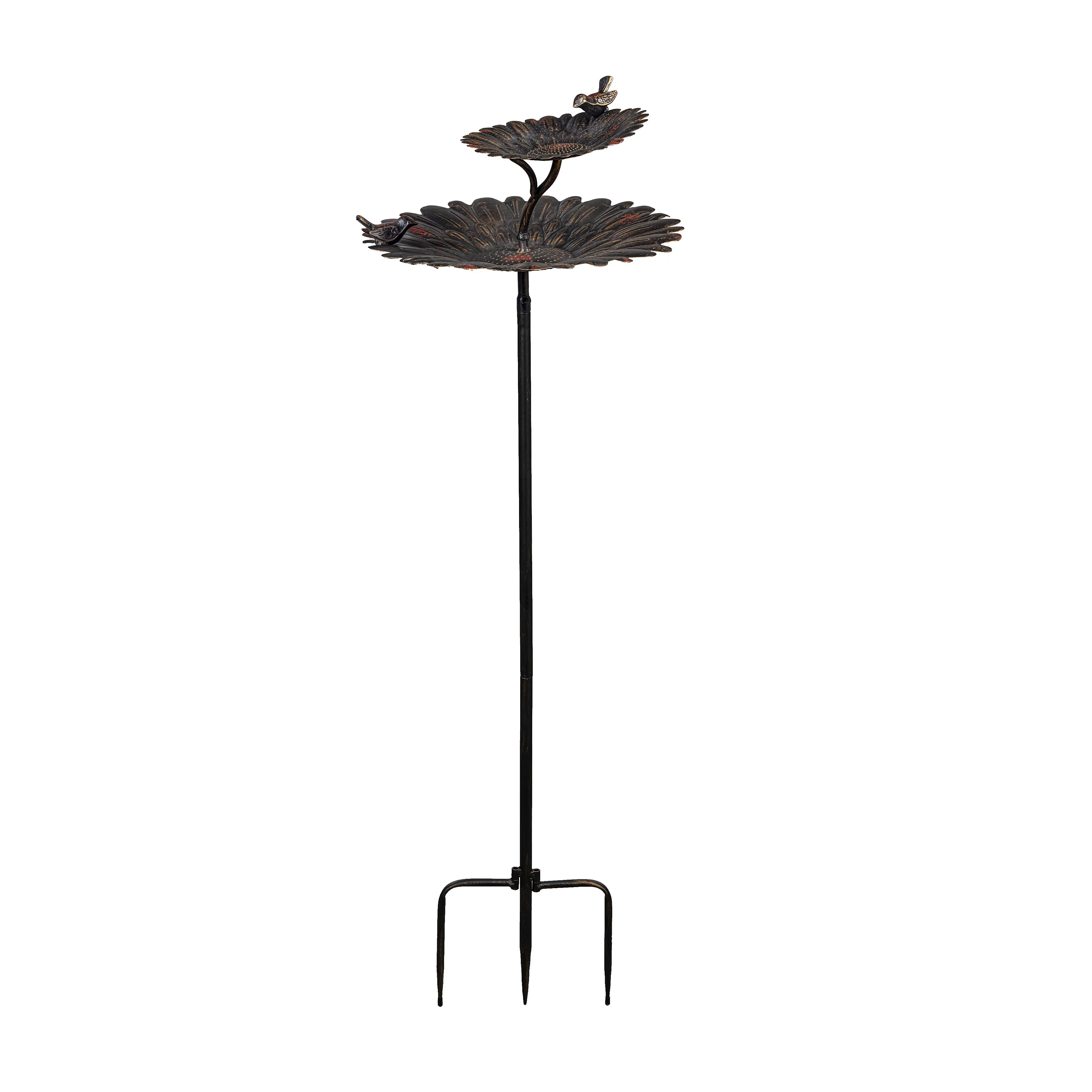 2-in-1 Sunflower Metal Birdbath and Feeder with Mounting Attachment and Stake, 48"H - Image 5