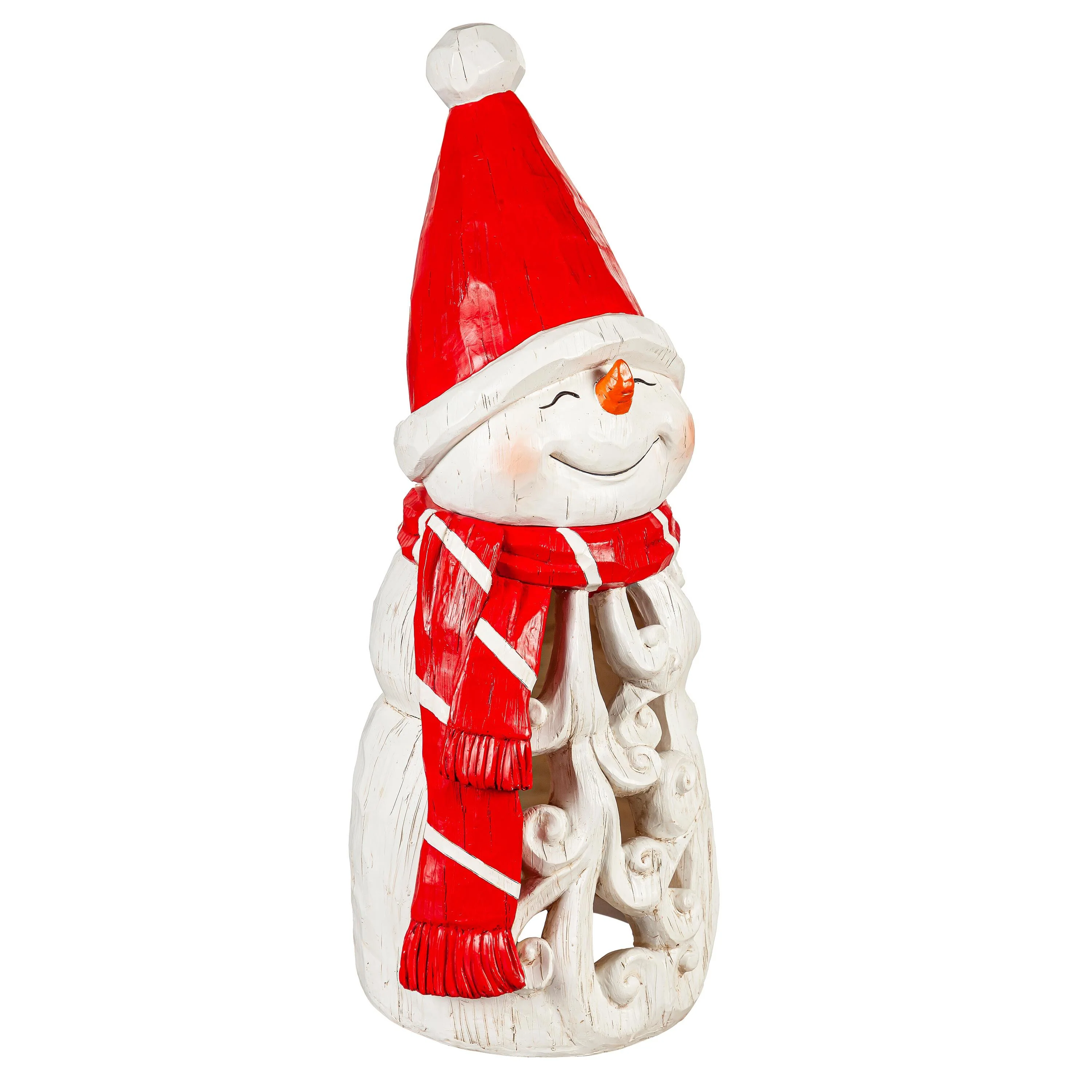 Carved Lighted Holiday Snowman Statue - Image 2