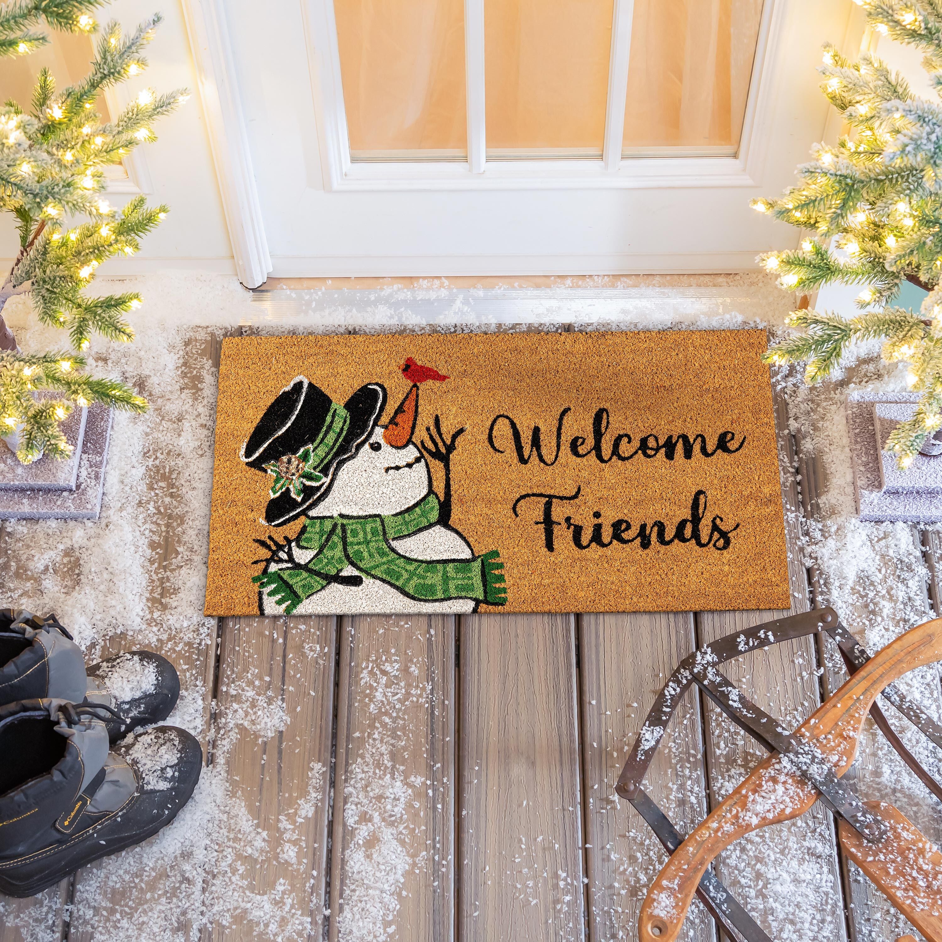 Snowman and Chickadee Coir Mat Coir Mat