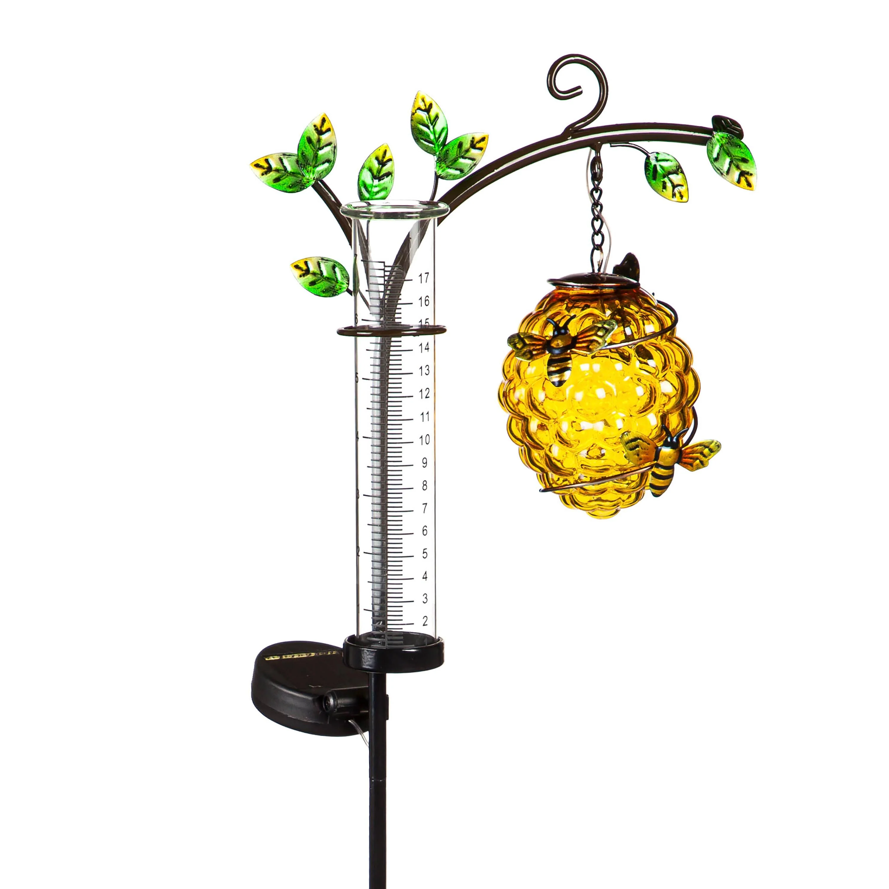 Pollinator Garden Stake, Solar Beehive with Rain Gauge, 36"H - Image 3