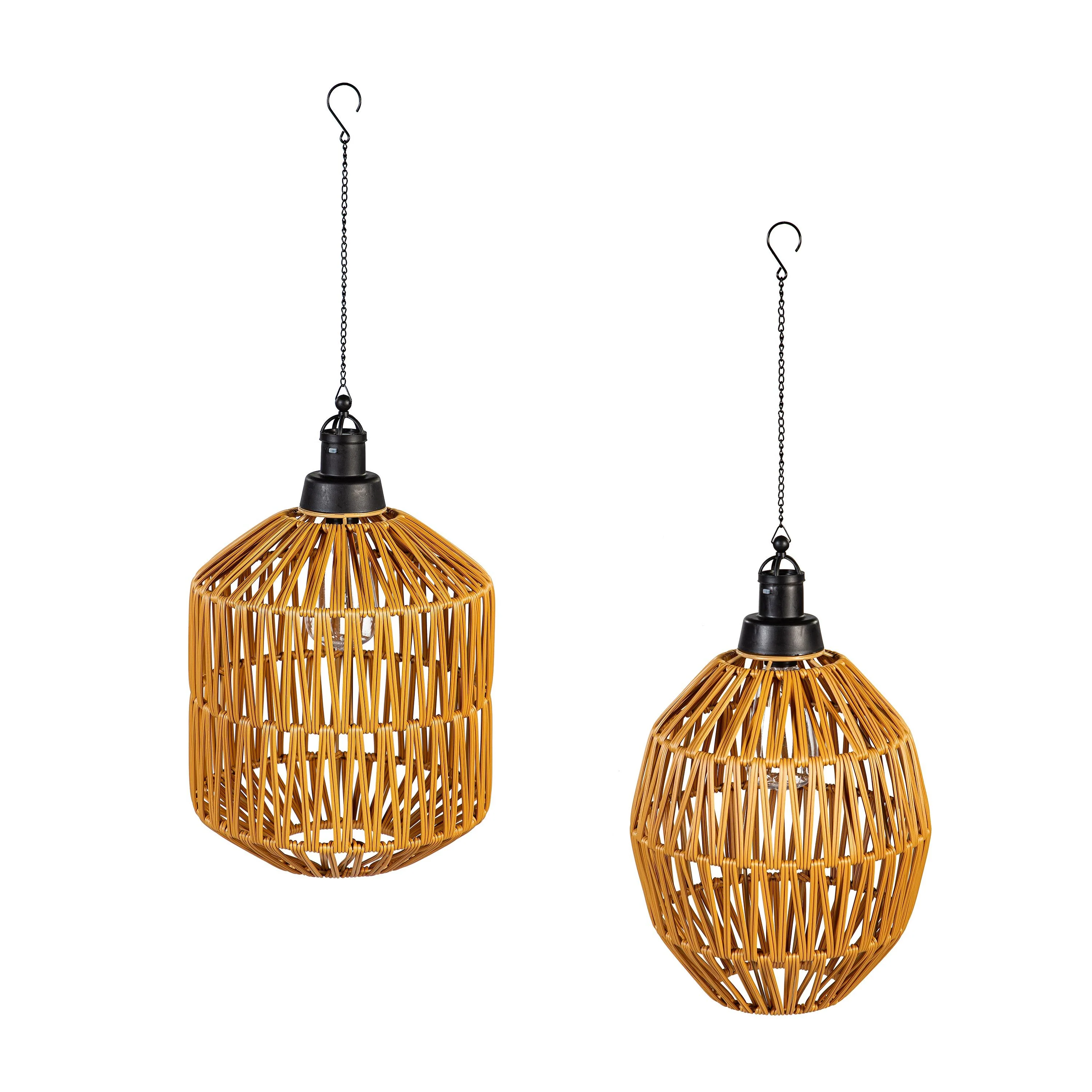 Woven Hanging Pendant Solar Lantern, Set of 2 - Image 2
