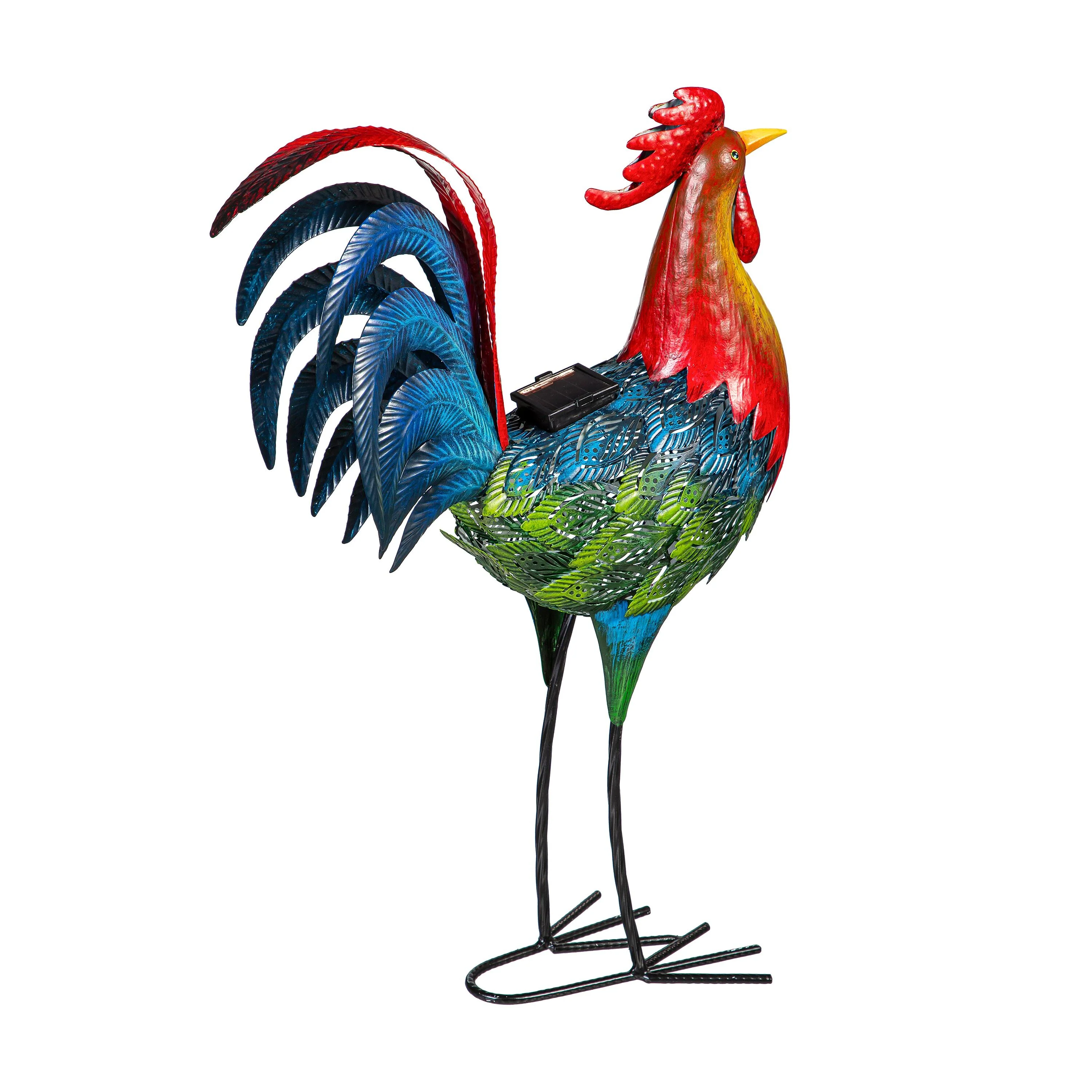 Solar Metal Colorful Rooster, Blue, 21"H - Image 3
