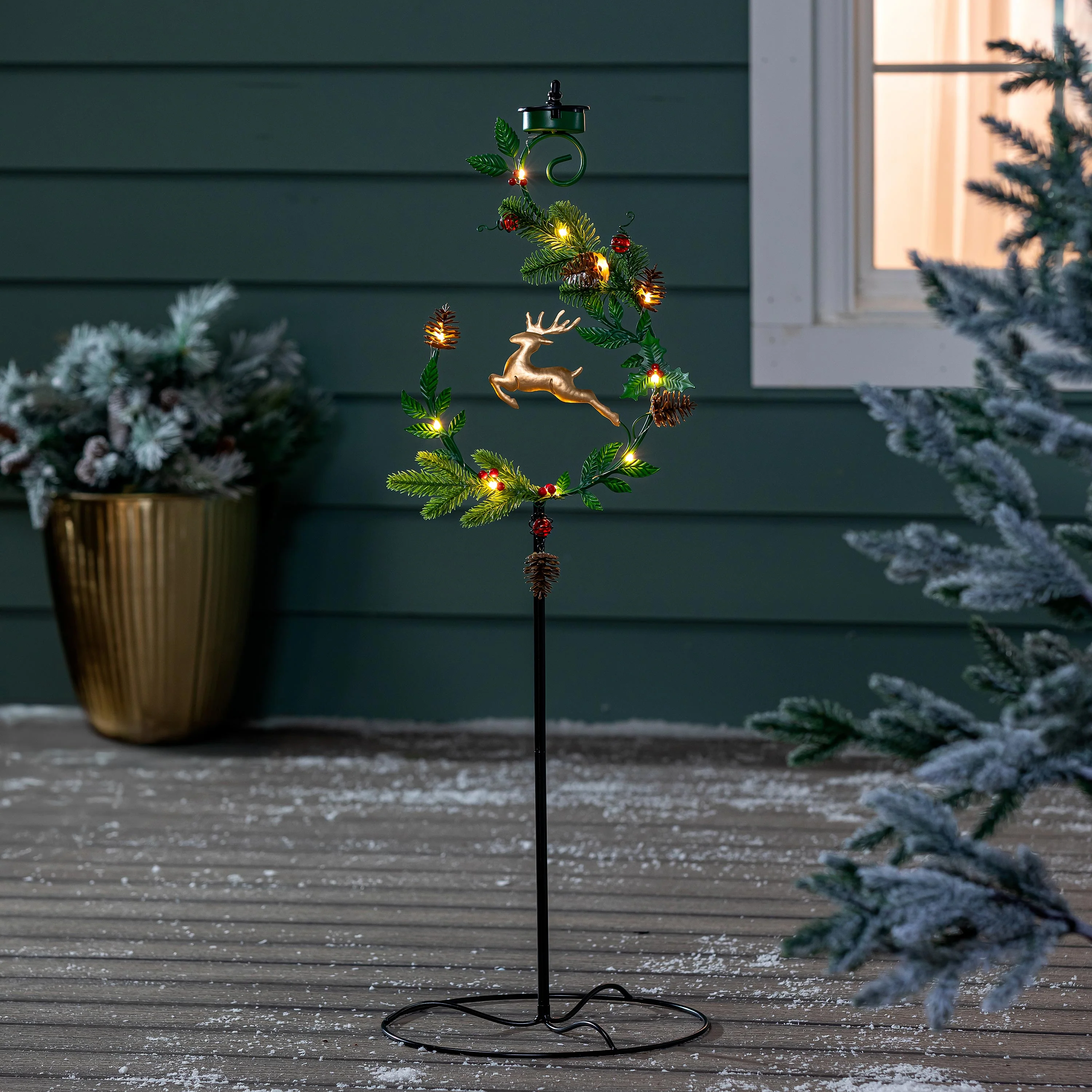 Shades of Emerald Garden Stake, 4-in-1 Solar Garden Stake, Deer, 48"H