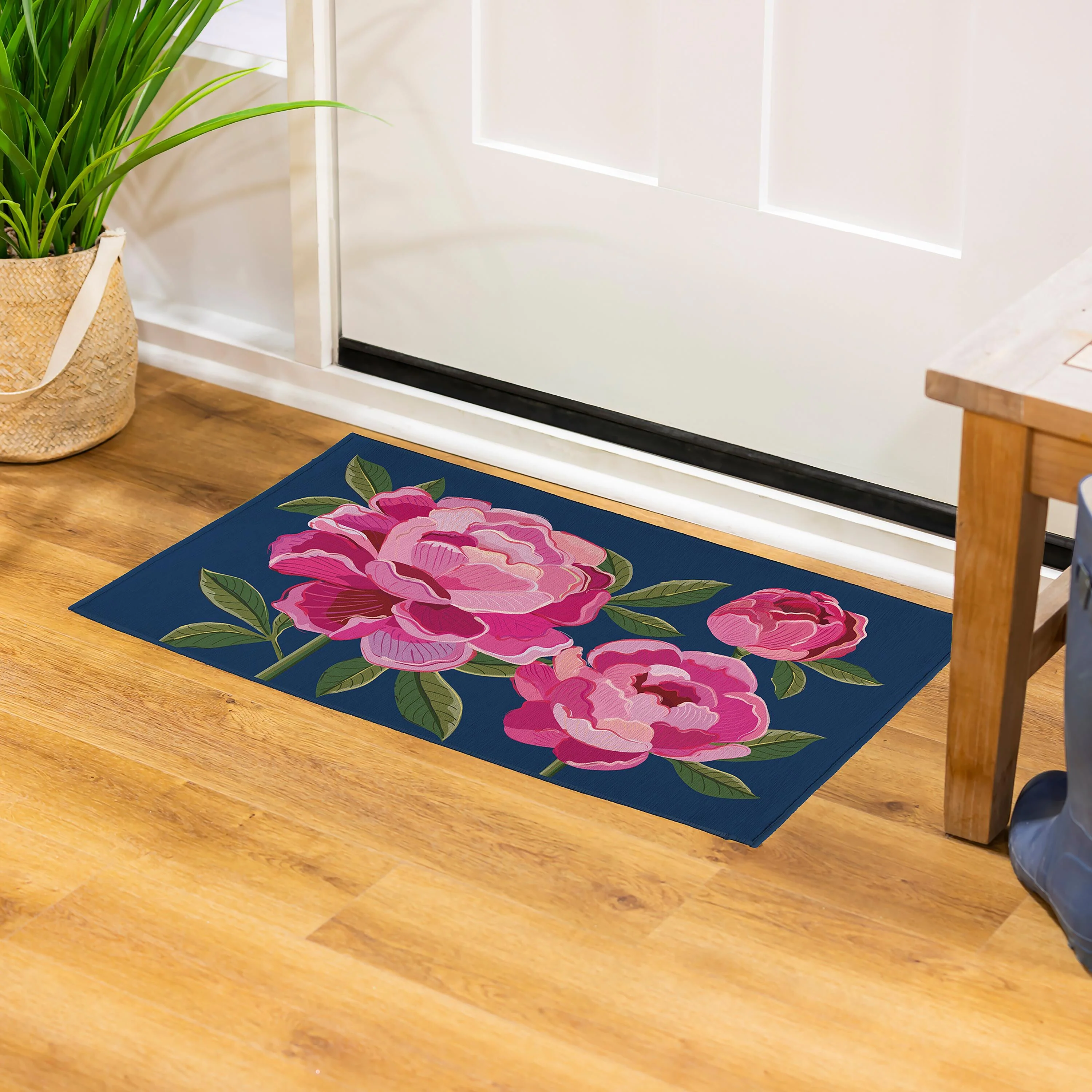 Peony Garden Welcome Washable Indoor/ Outdoor Mat - Image 3