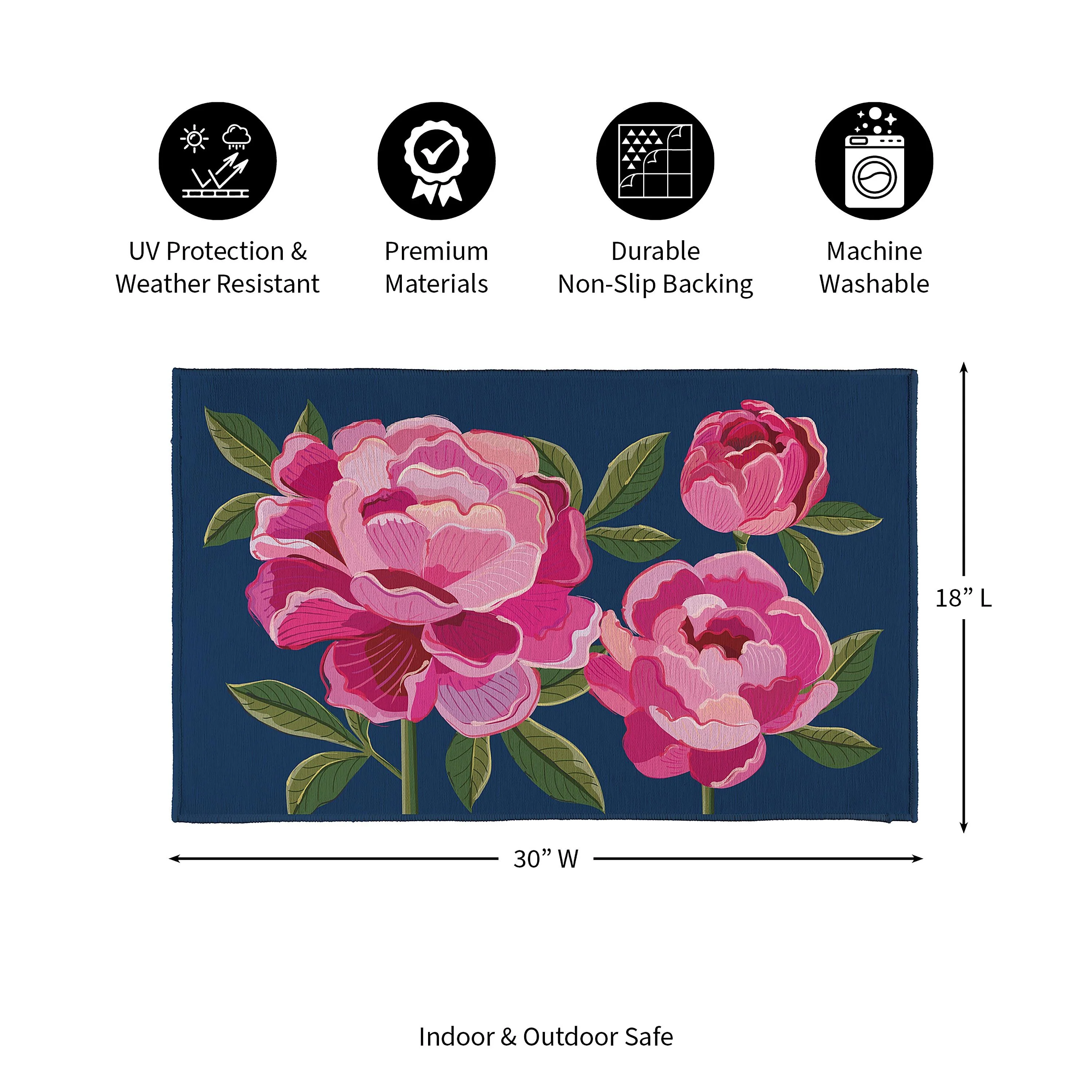 Peony Garden Welcome Washable Indoor/ Outdoor Mat - Image 6