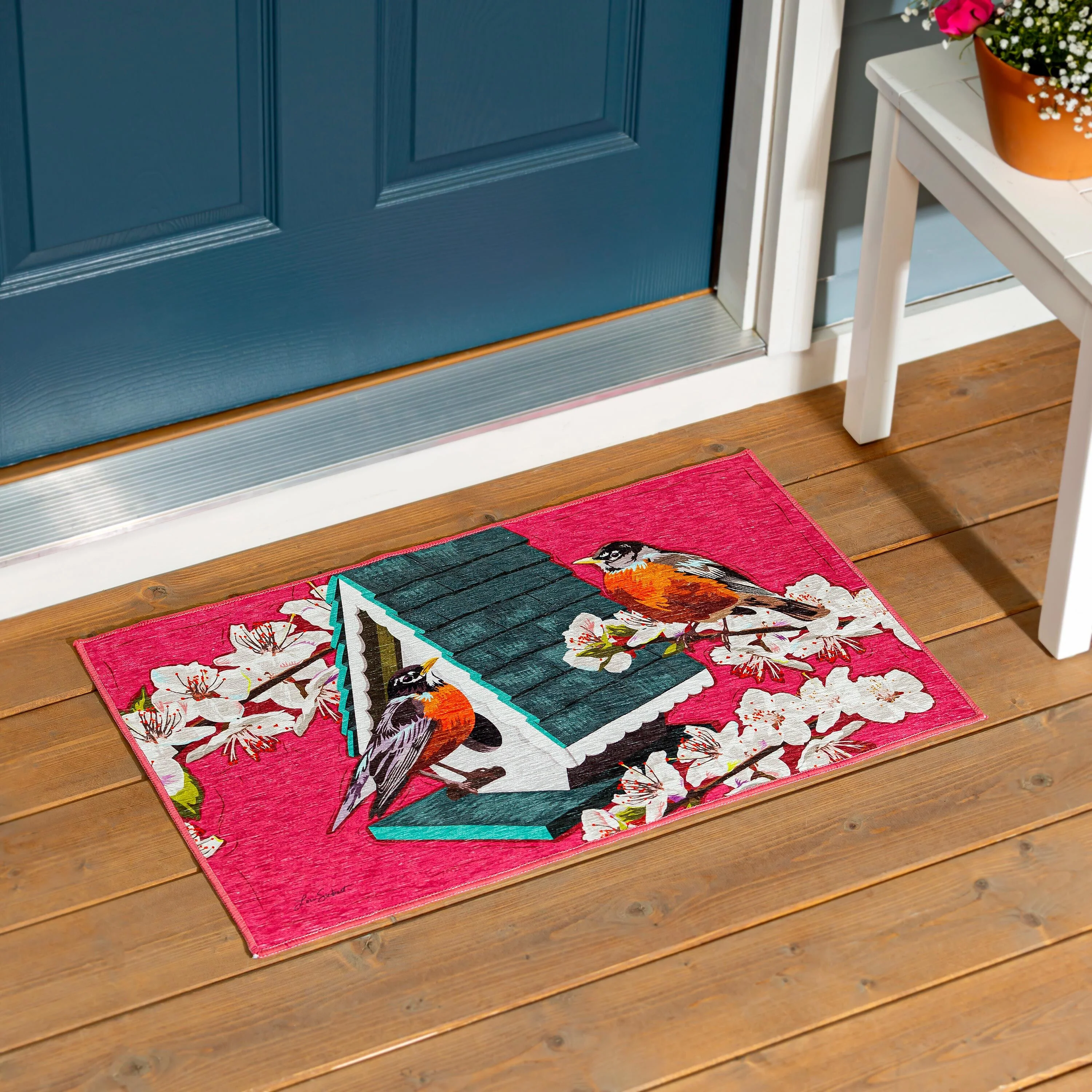 Cherry Blossoms & Friends Washable Indoor/Outdoor Mat