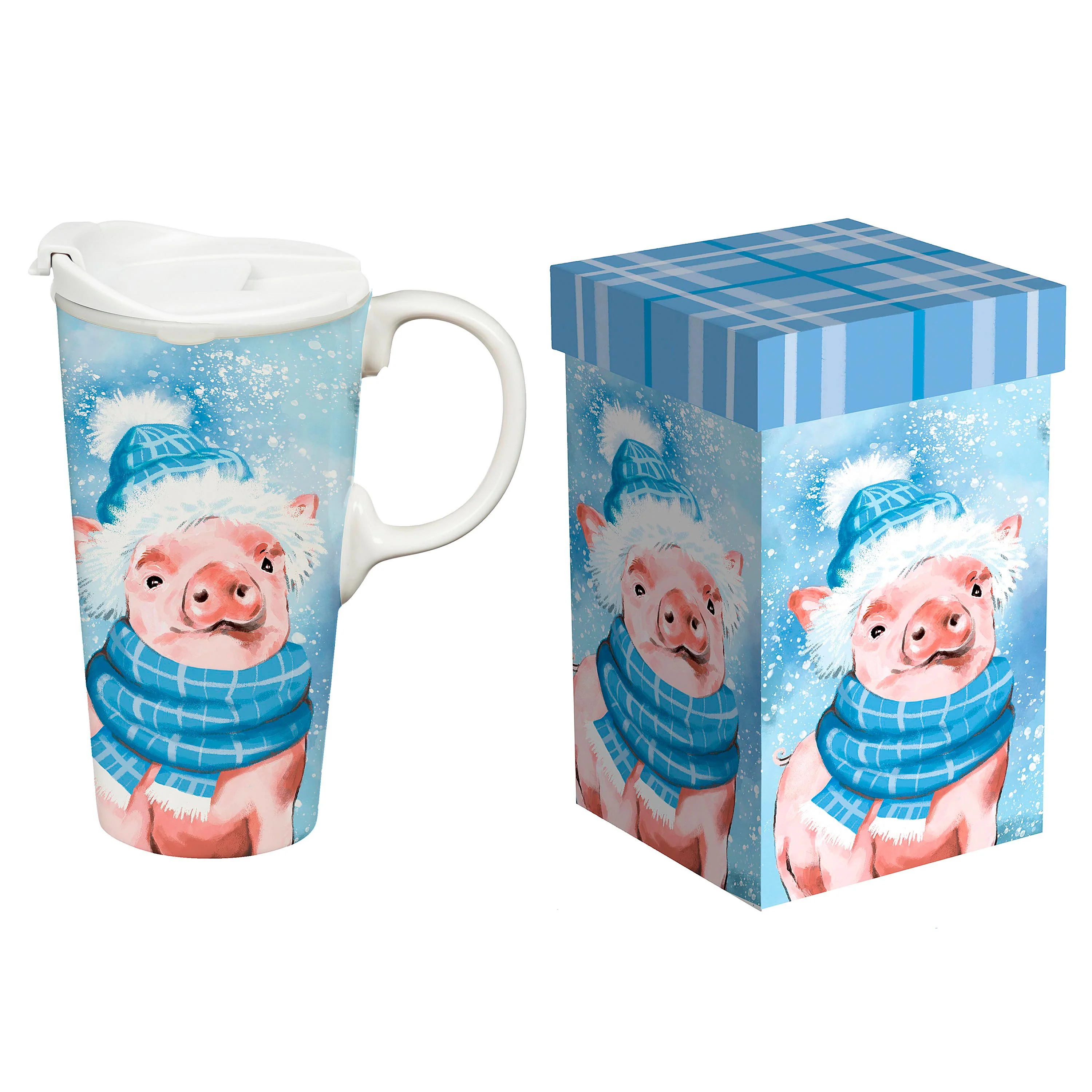 Holly Homestead Travel Cup Ceramic Perfect Cup, Pig, 17oz, Gift Box - Image 2