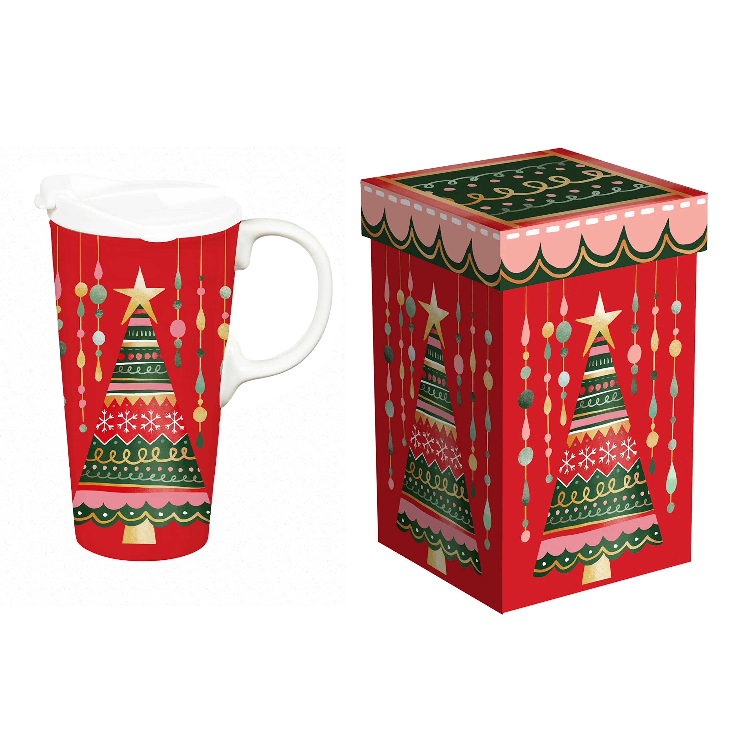 Twas The Night Travel Cup Ceramic Perfect Cup, Christmas Tree, 17oz, Gift Box - Image 2