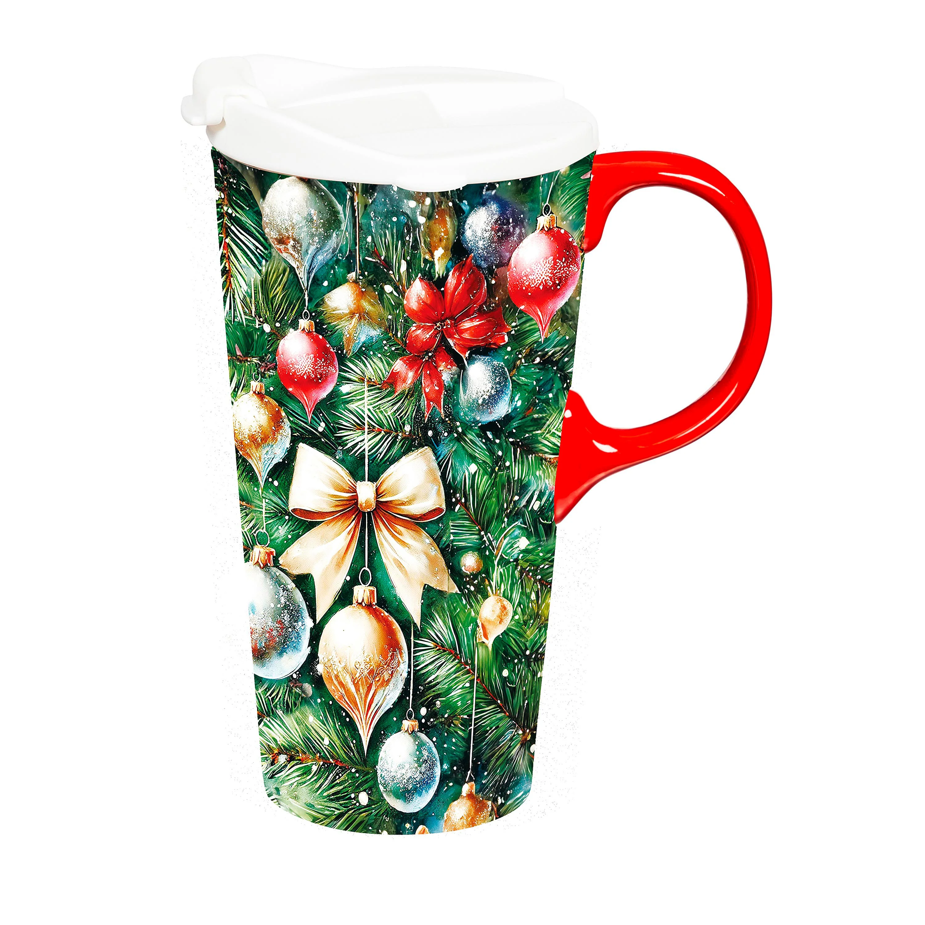 Twas The Night Travel Cup Ceramic Perfect Cup, Tree with Ornaments, 17oz, Gift Box - Image 3