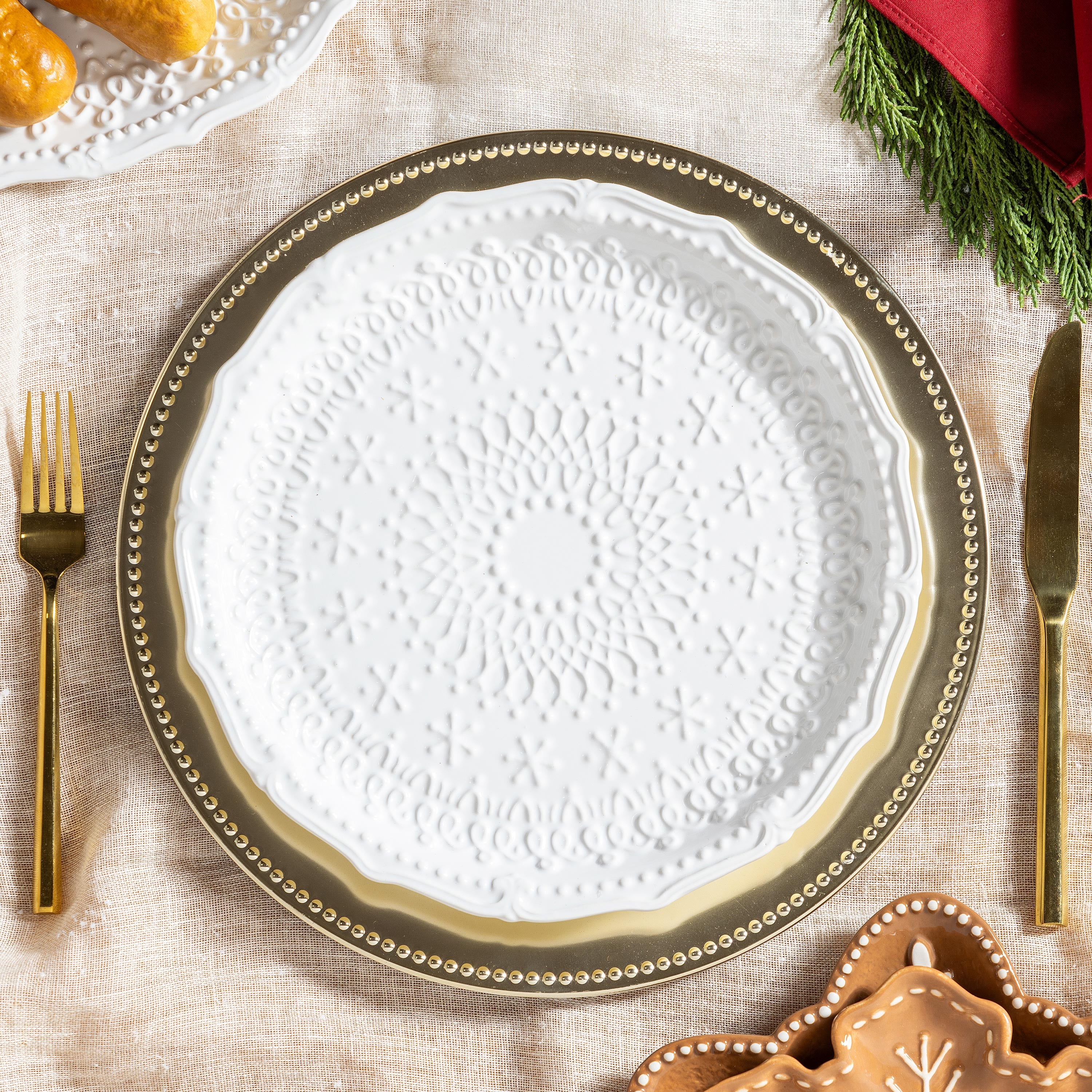 Sugar & Stripes Plate Embossed Ceramic Dinner Plate, 10.25"