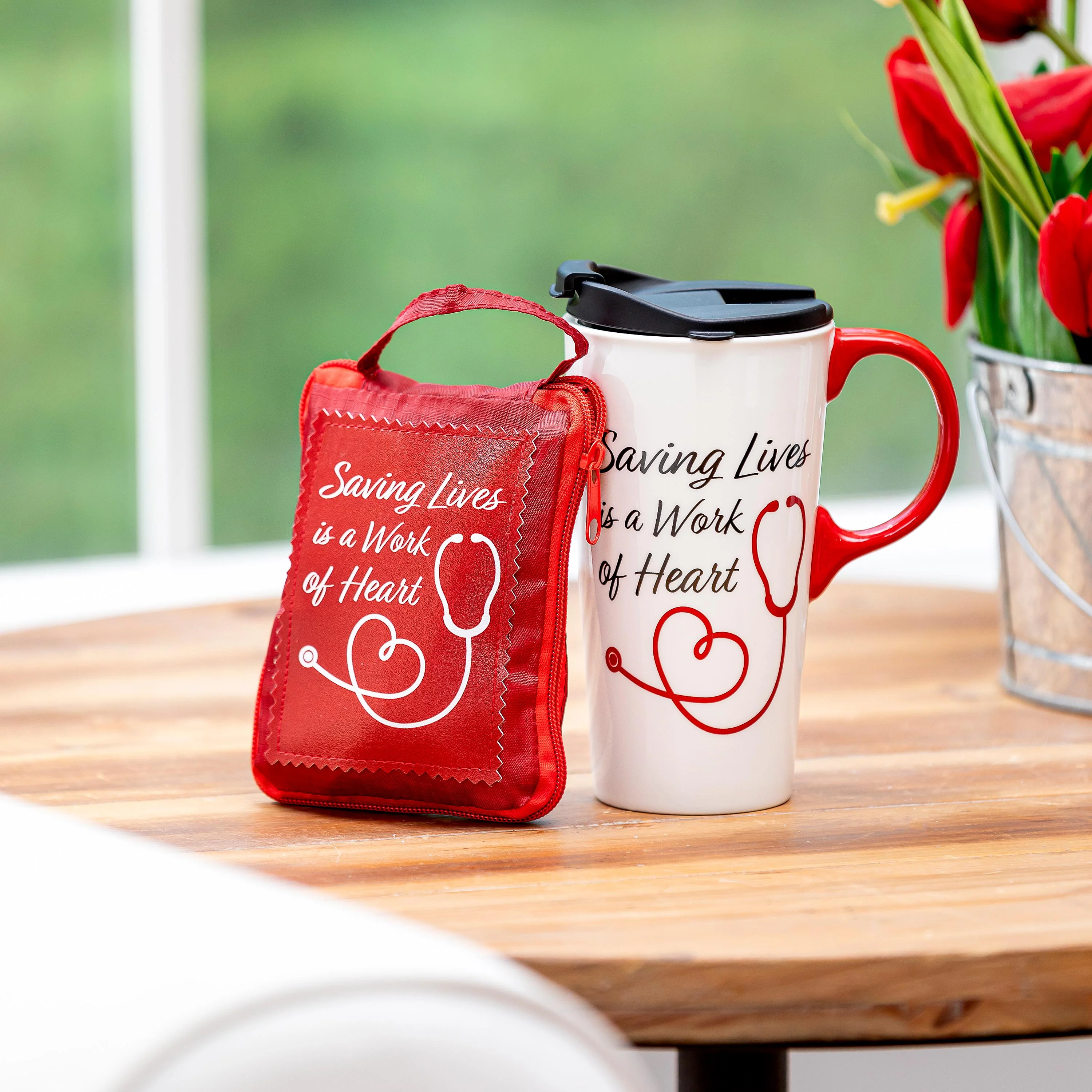 Saving Lives is a Work of Heart Ceramic Perfect Cup and Compact Tote Giftset, 17oz, Gift Box - Image 2