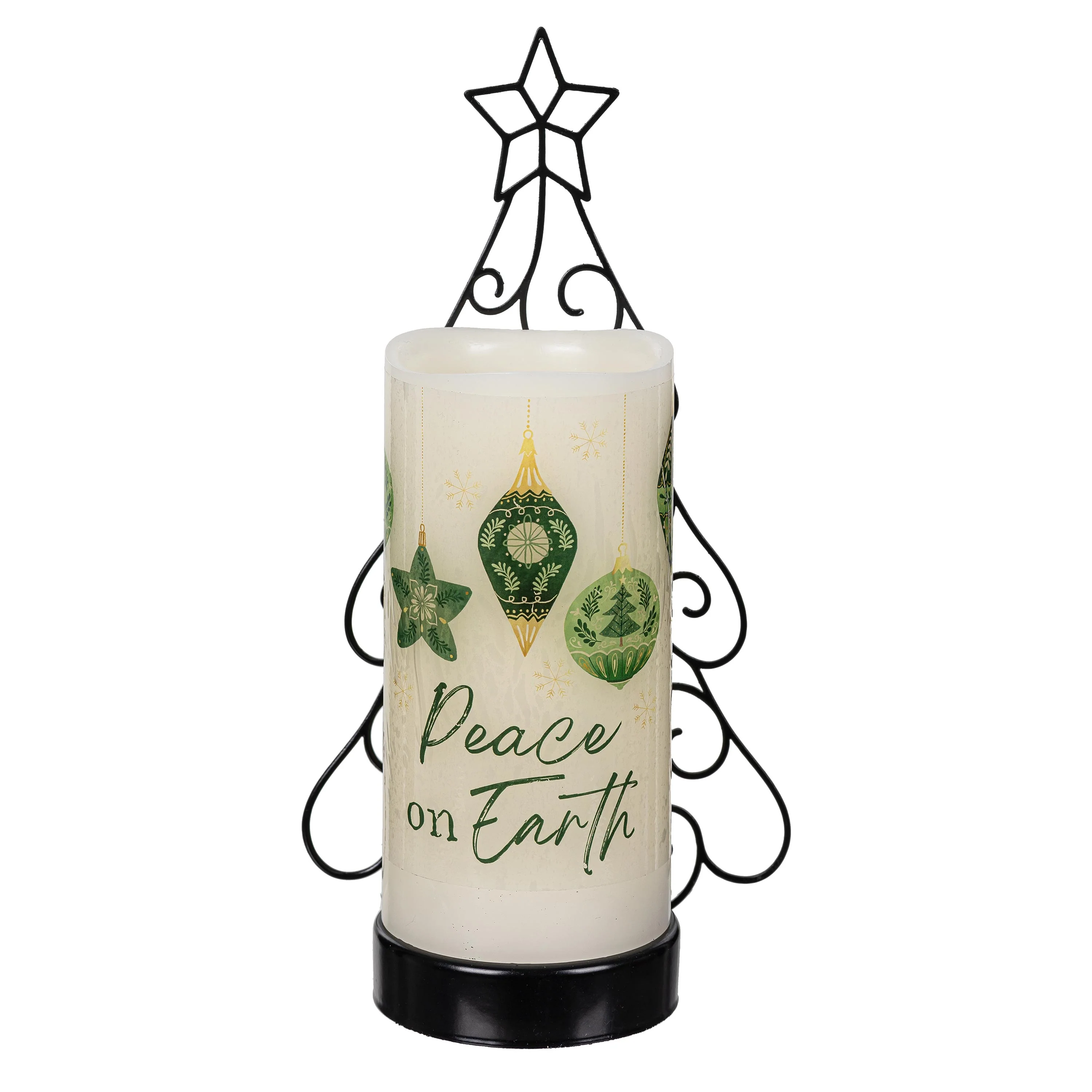 Shades of Emerald LED Table Decor Wax Flicker Light Candle with Metal Holder - Image 2