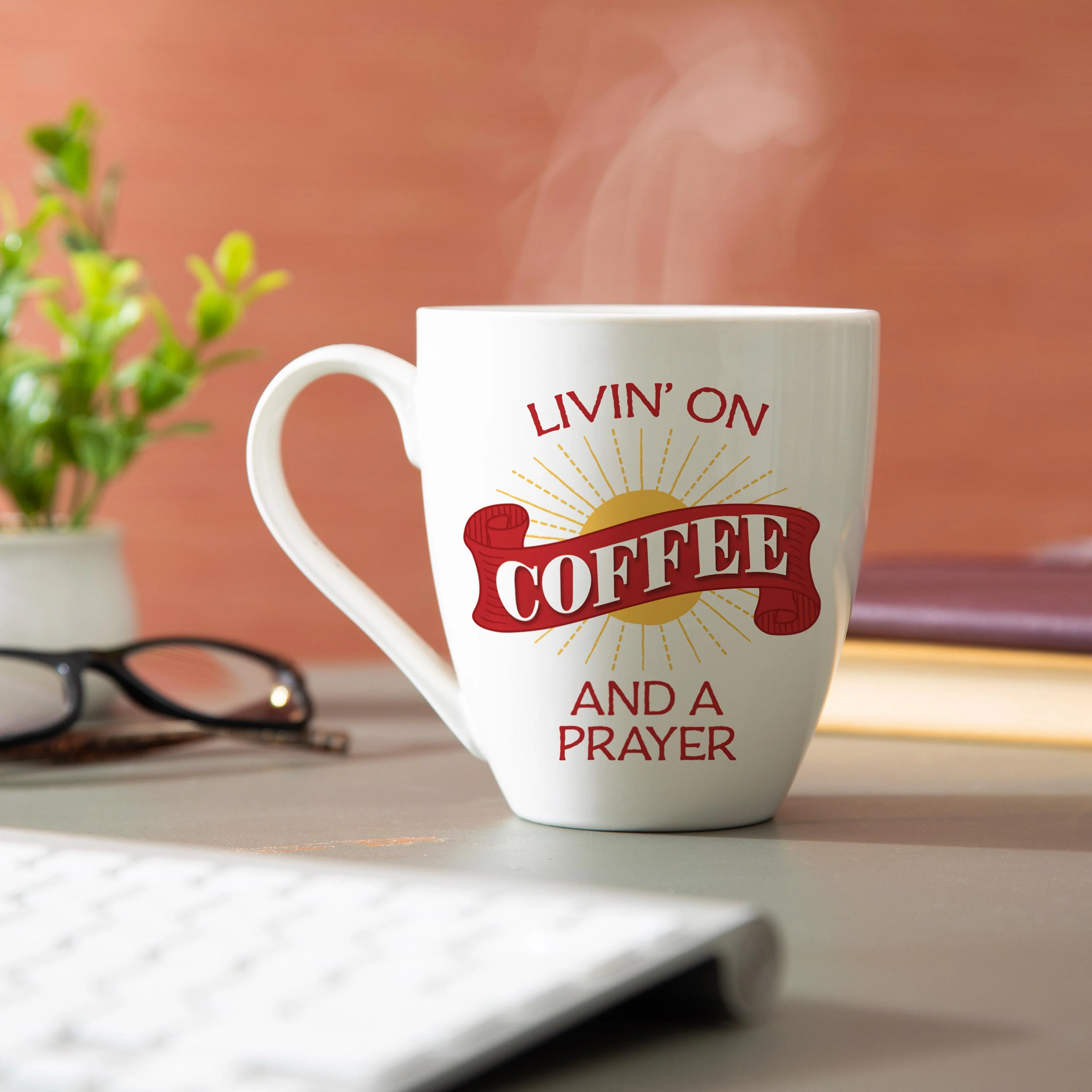 Living on Coffee and a Prayer Ceramic Cup O' Java, 17oz, Gift box