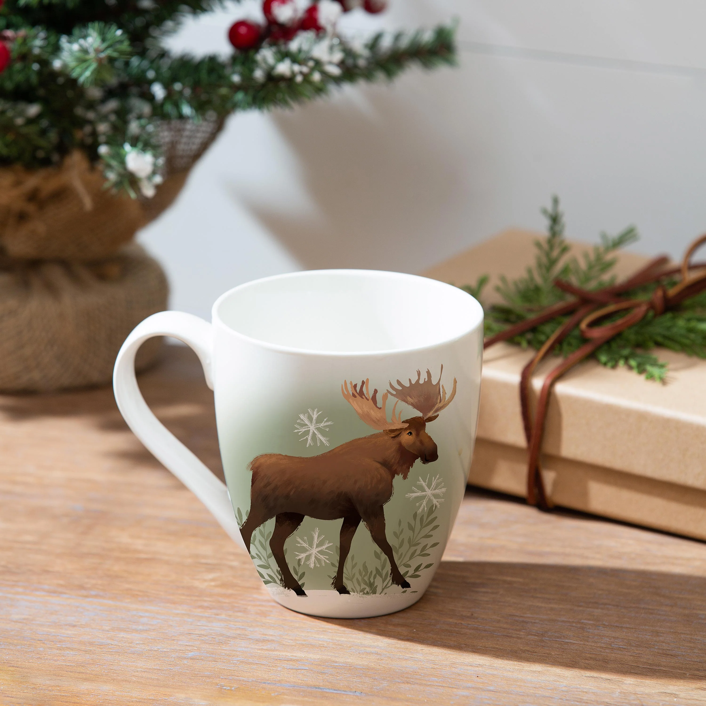 Woodland Storybook Coffee Cup Ceramic Cup O' Java, Moose, 17oz, Gift Box